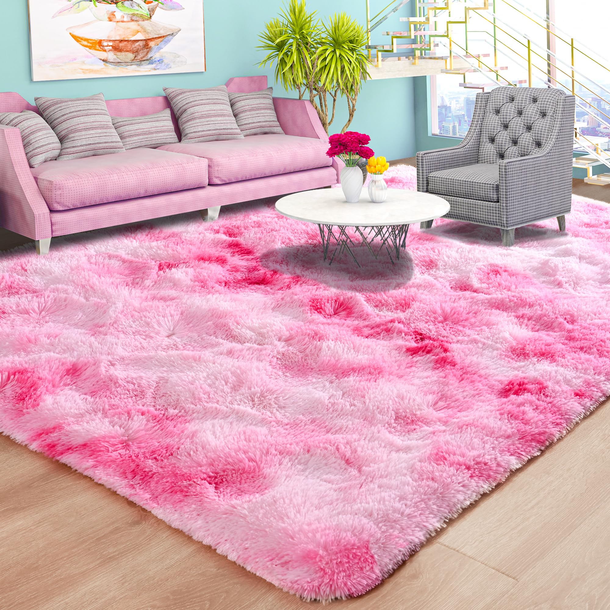 Tapis en peluche rose pour chambre d'enfant et espace de jeu cocooning