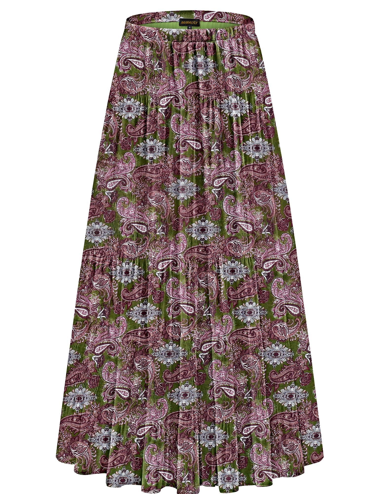 NASHALYLY Women's Chiffon Elastic High Waist Pleated A-Line Maxi Skirts