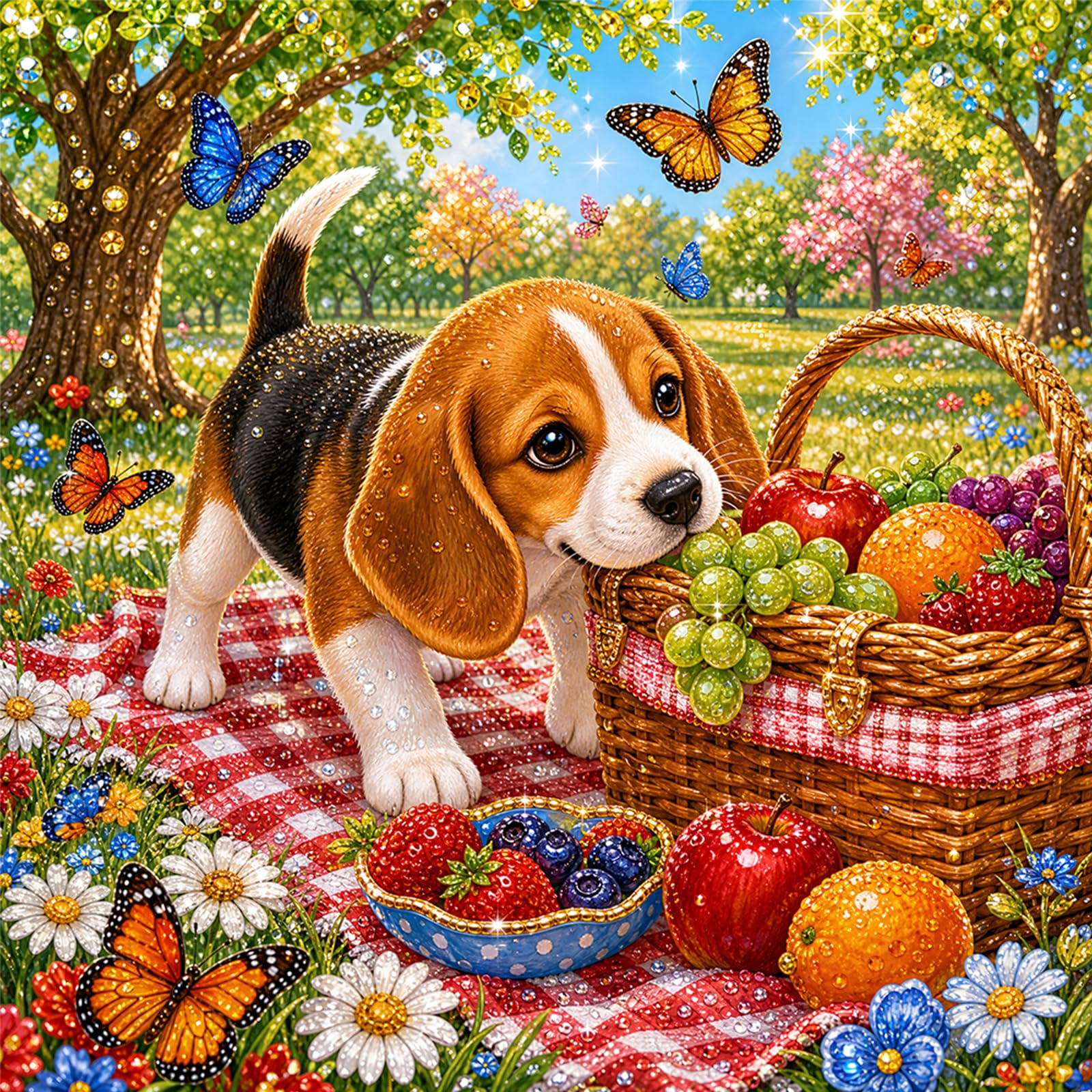 POETRYDRAW Beagle Puppy Full DIY 5D Round Drill Gem Art Diamond Art Painting Kits 15.75x15.75 in Diamond Art Paintings Picture Arts Craft for Adults/Beginners Gift Idea Home Decor (Beagle Puppy)