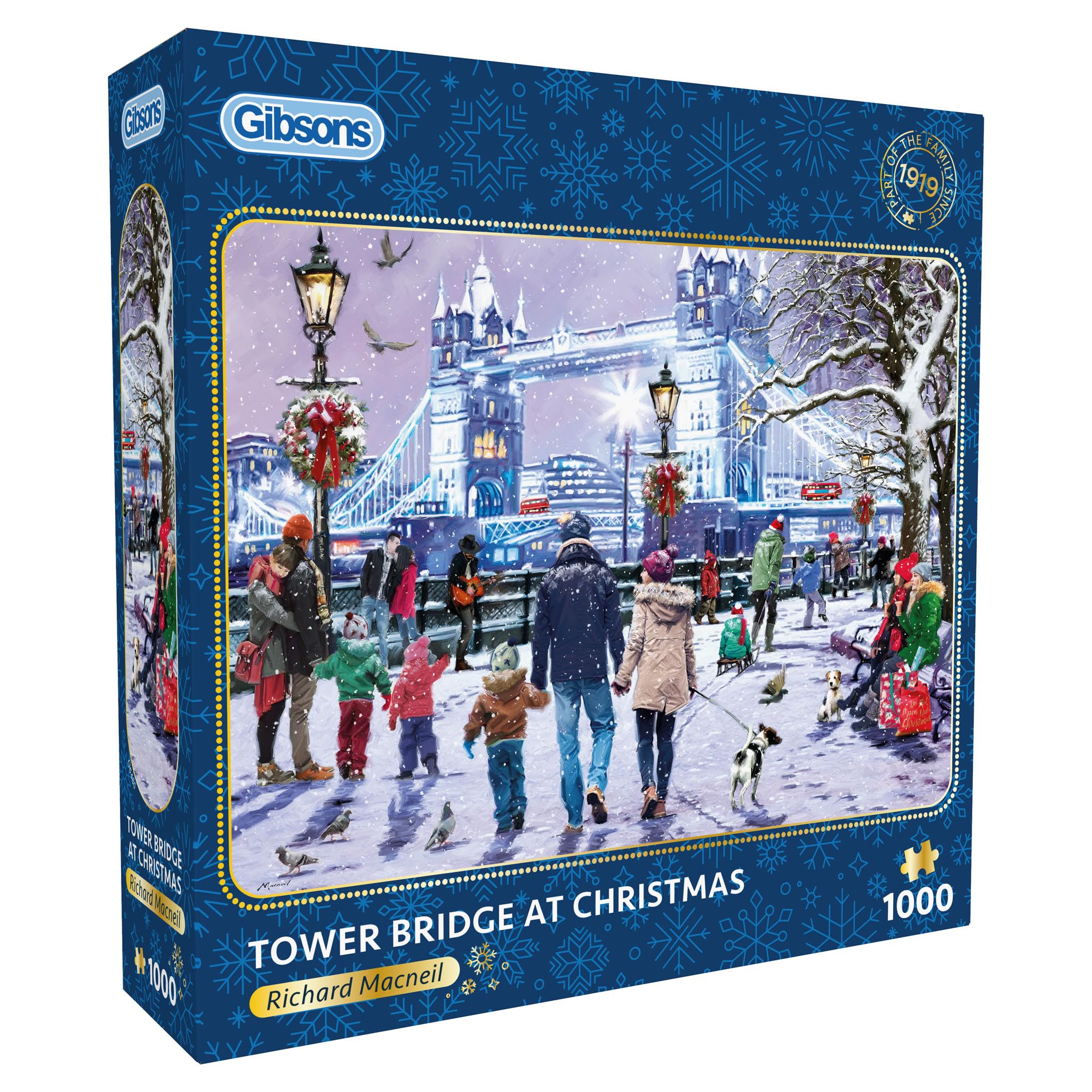 Gibsons Tower Bridge at Christmas 1000 Piece Jigsaw Puzzle for Adults - Beautiful Festive Scene Artwork by Richard Macneil, Premium Sustainable Puzzle Made in the UK/EU - Great Gift