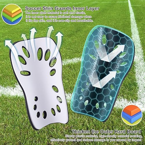 Miniatura 3 de 2 Pairs Soccer Shin Guards for Young Kids Adults, Breathable Shin Guard Sleeves for Boy & Girl Football Games, Protective EVA Cushion for Youth Men