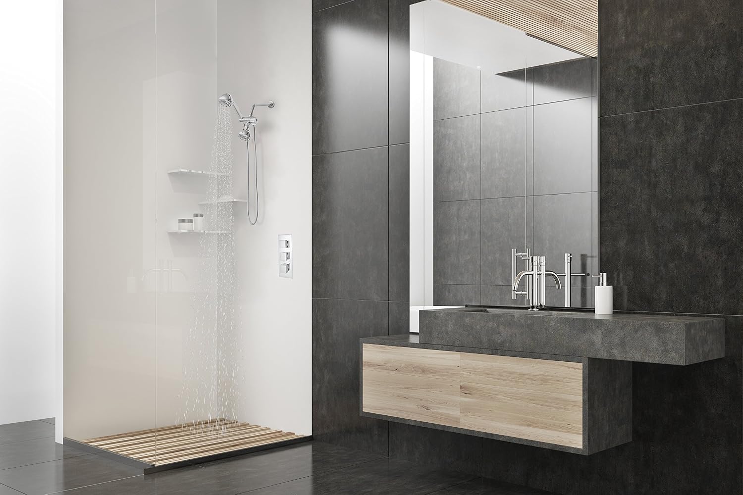FLOWELL, AMG and Enchante Accessoies Shower Head (Fixed Showerhead with Handheld), SH74A, Chrome finish