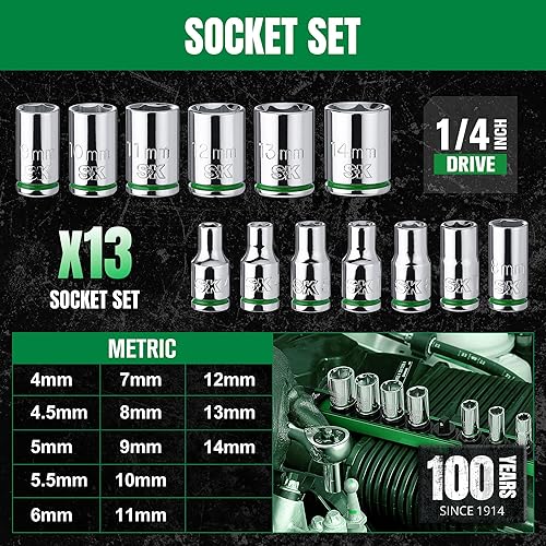 Miniatura 3 de SK Juego de llaves de vaso de 14", enchufes métricos, 13 piezas 0.157-0.551 in, acabado SuperKrome, construcción Preminum CR-V, con organizador de