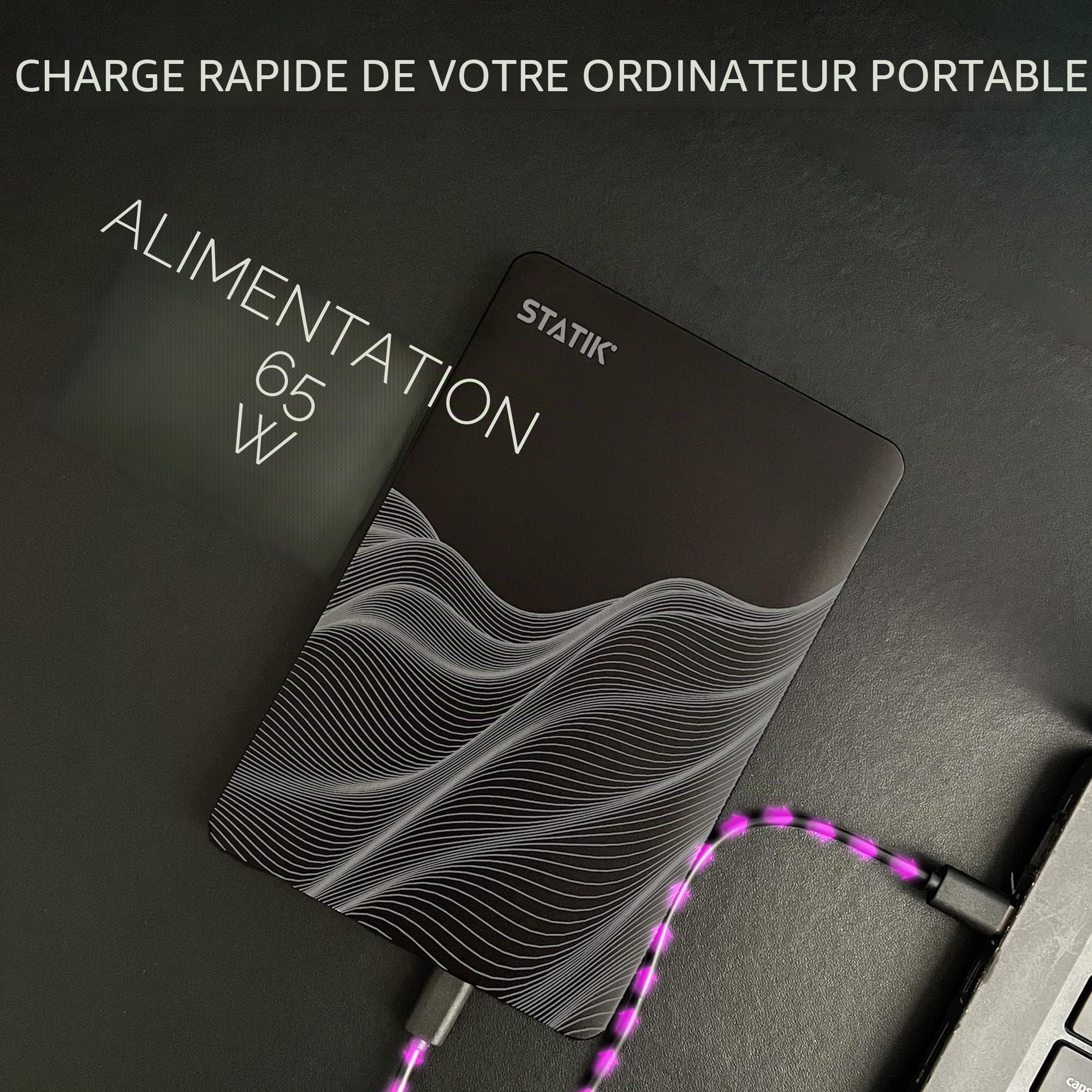 Statik Batterie externe pour ordinateur portable 65 W 20 000 mAh | Charge rapide puissante et fine | Charge 3 appareils à la fois | Chargeur portable USB-C pour ordinateur portable, batterie externe