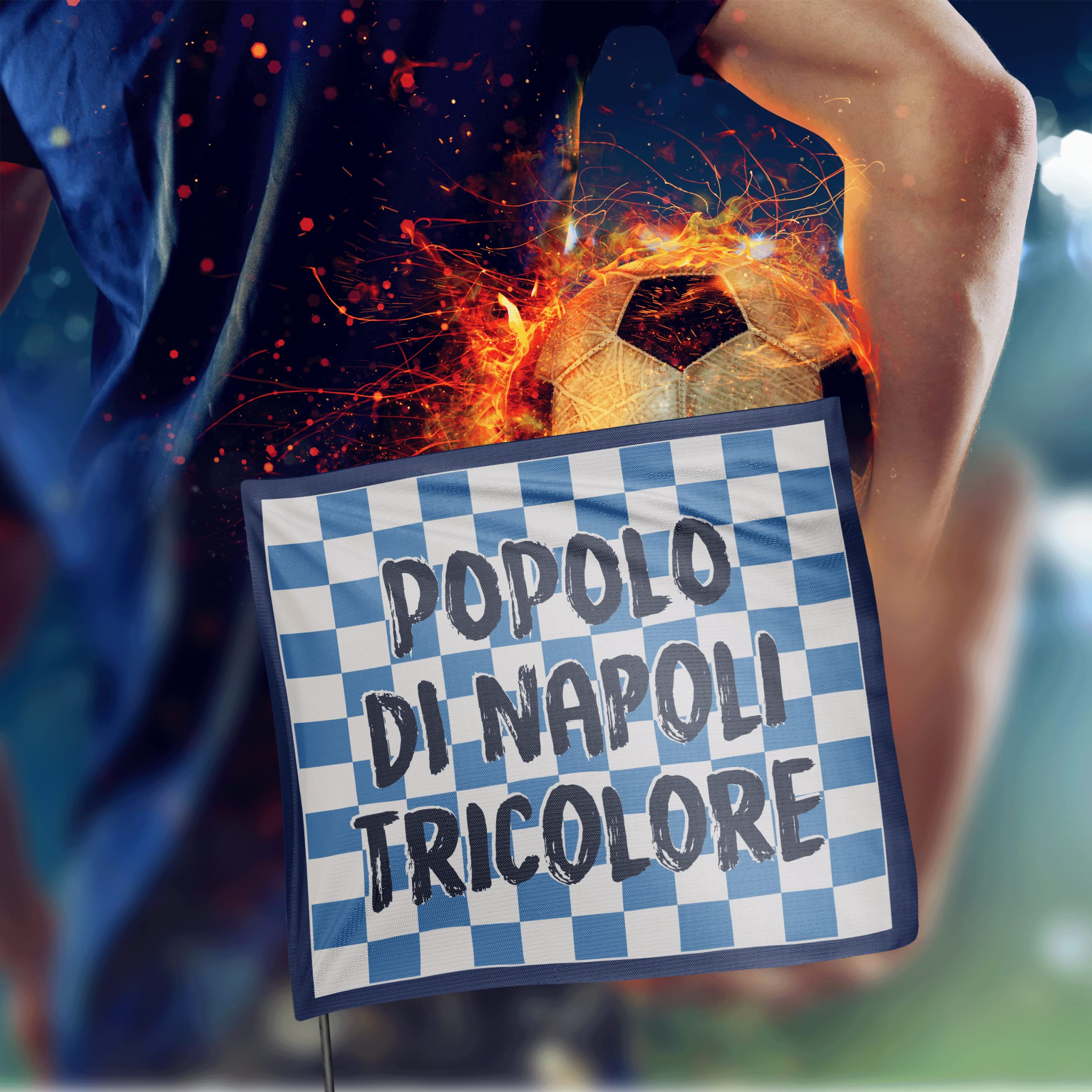Bandiera 4° Scudetto Popolo di Napoli - Bandiera "A Scacchi" 60x60 cm - Gadget 4° Tricolore - Regalo Tifoso Calcio