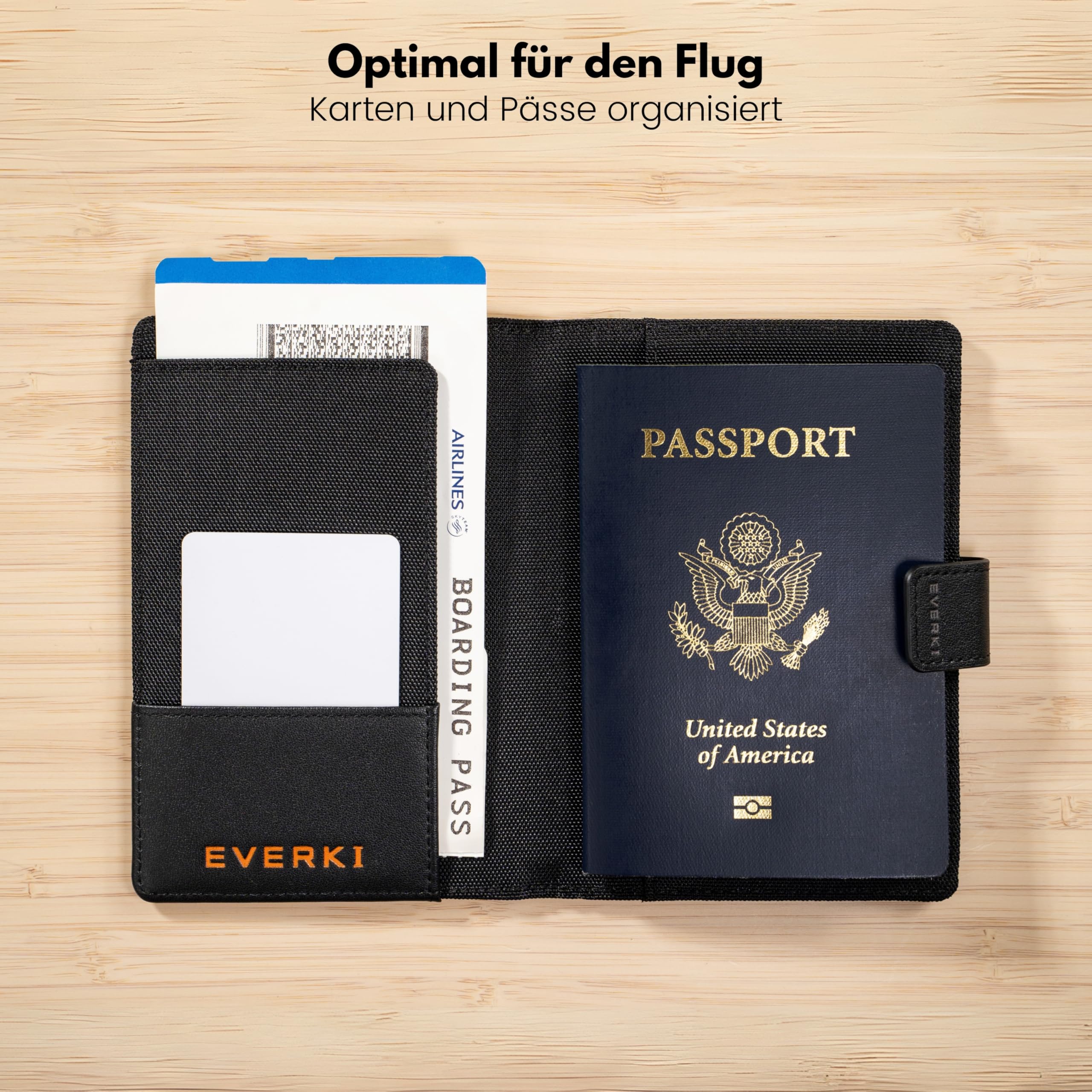 Everki RFID Reisepasshülle – Reisepasshalter mit Kartenfächern und Magnetverschluss, Reisepass-Organizer für Männer und Frauen, Reisezubehör und Geschenk für Reisende, Schwarz