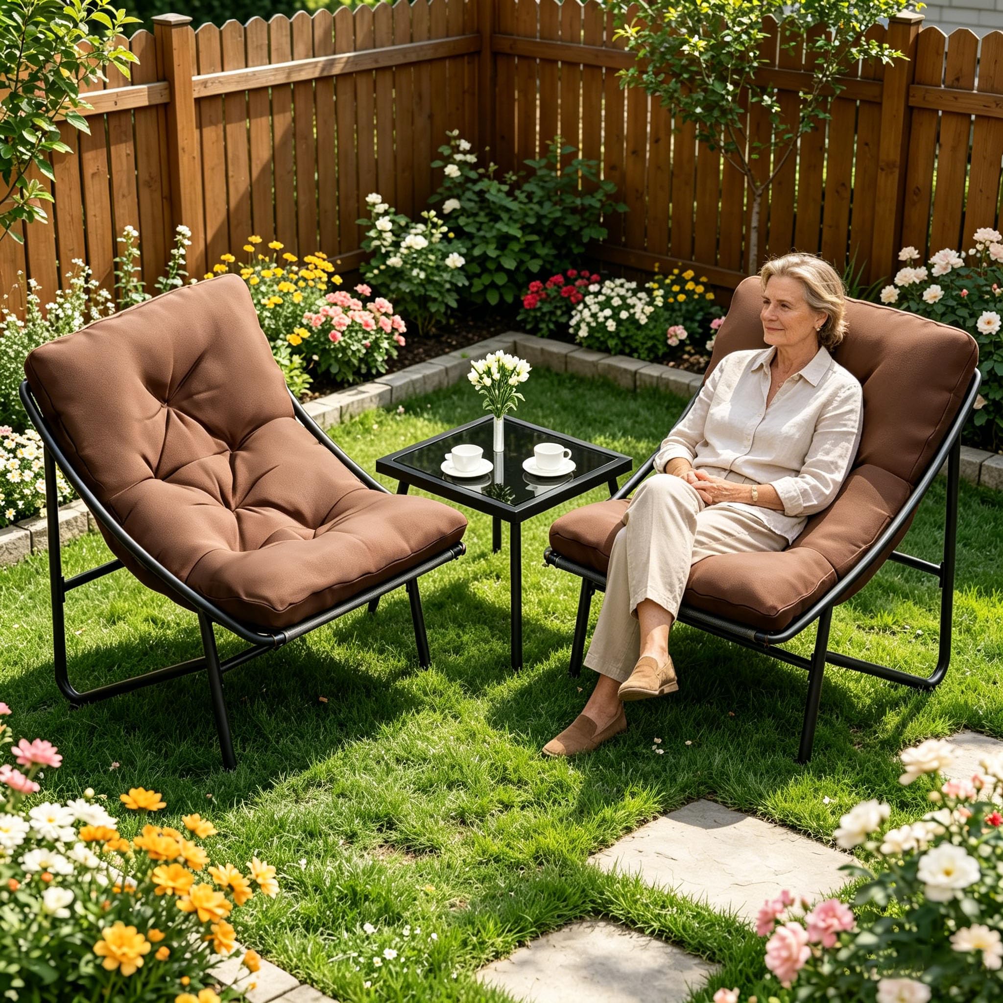 Set di mobili da balcone, 3 pezzi, mobili da giardino e terrazza con 2 sedie, tavolo e cuscini, set da balcone per 2 persone, tavolino in vetro temperato, piccoli mobili da balcone per cortile