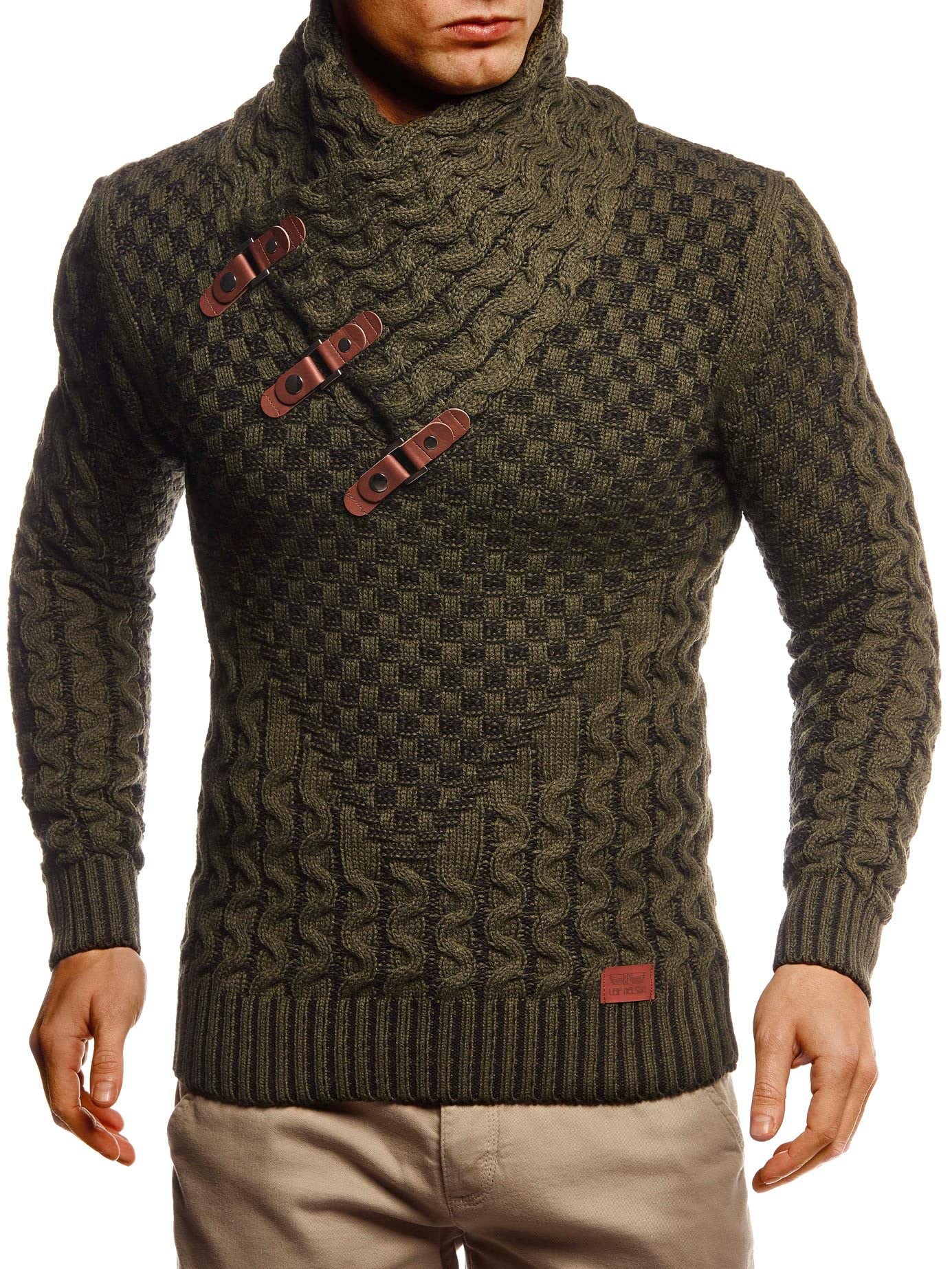 Leif Nelson Men's Khaki Black Knitted Sweater For Ln-5255, 4XL