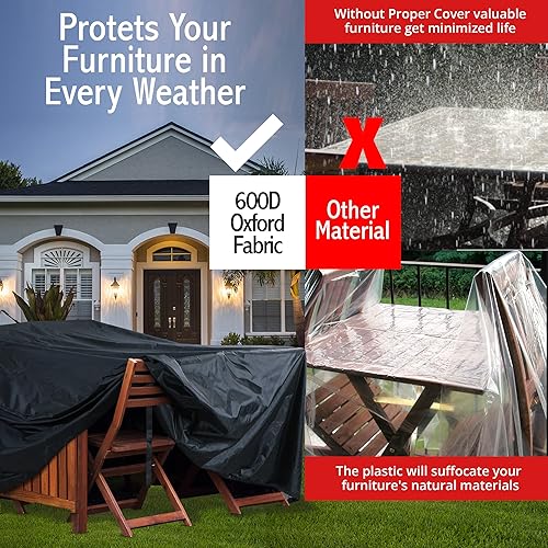 Miniatura 5 de Noshki Fundas para muebles de patio, funda resistente 600D para muebles de exterior, impermeable y a prueba de polvo, para juegos de fundas de sofá