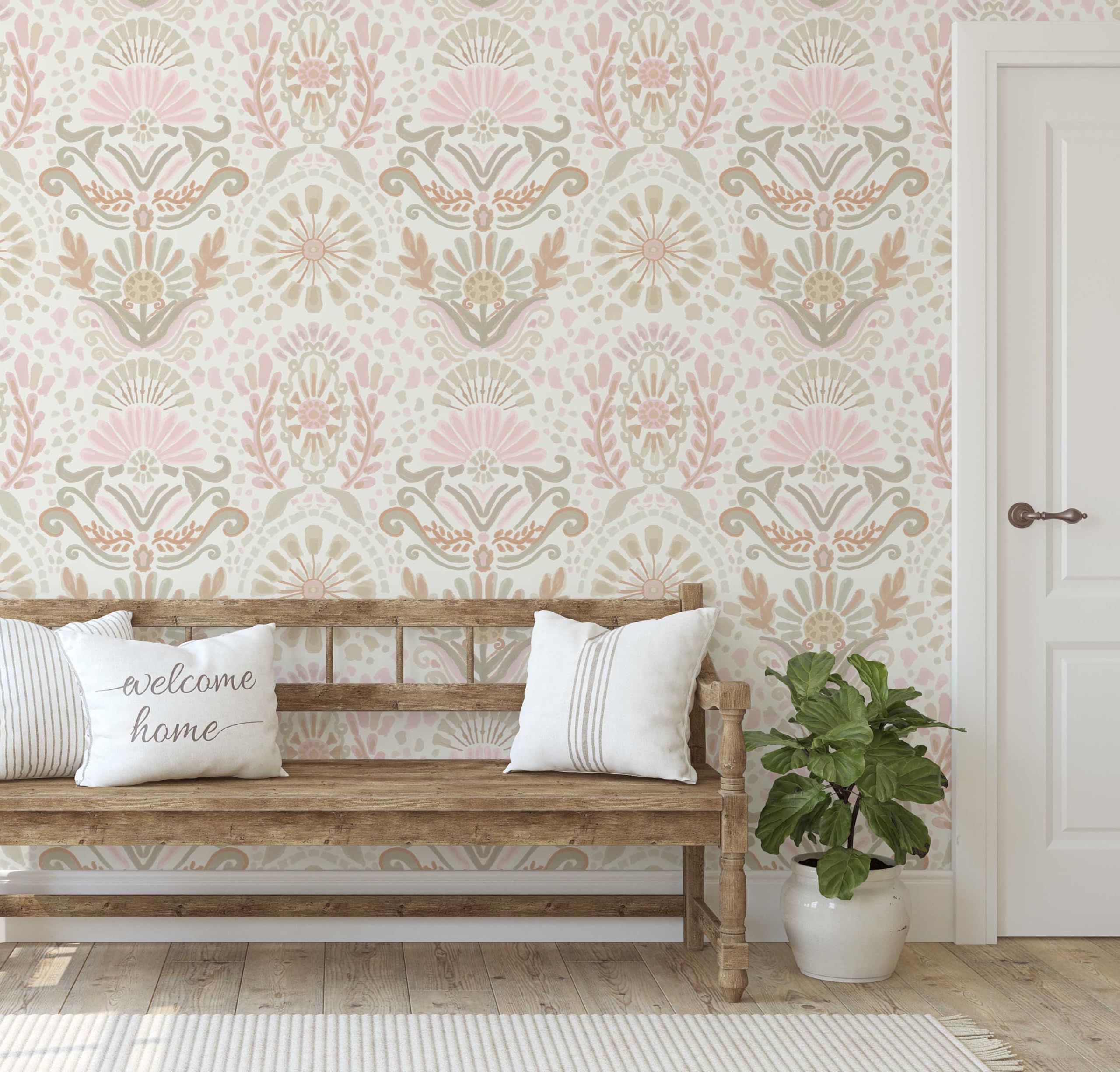 S4Sassy Papier Peint Mural Beige Contemporain Amovible, Motifs Ethniques Pour Murs, Armoires Et Commodes, Rouleau De Papier Peint Vinyle Autocollant, Papier Peint Imperméable Pour Murs -63,5 X 914 Cm