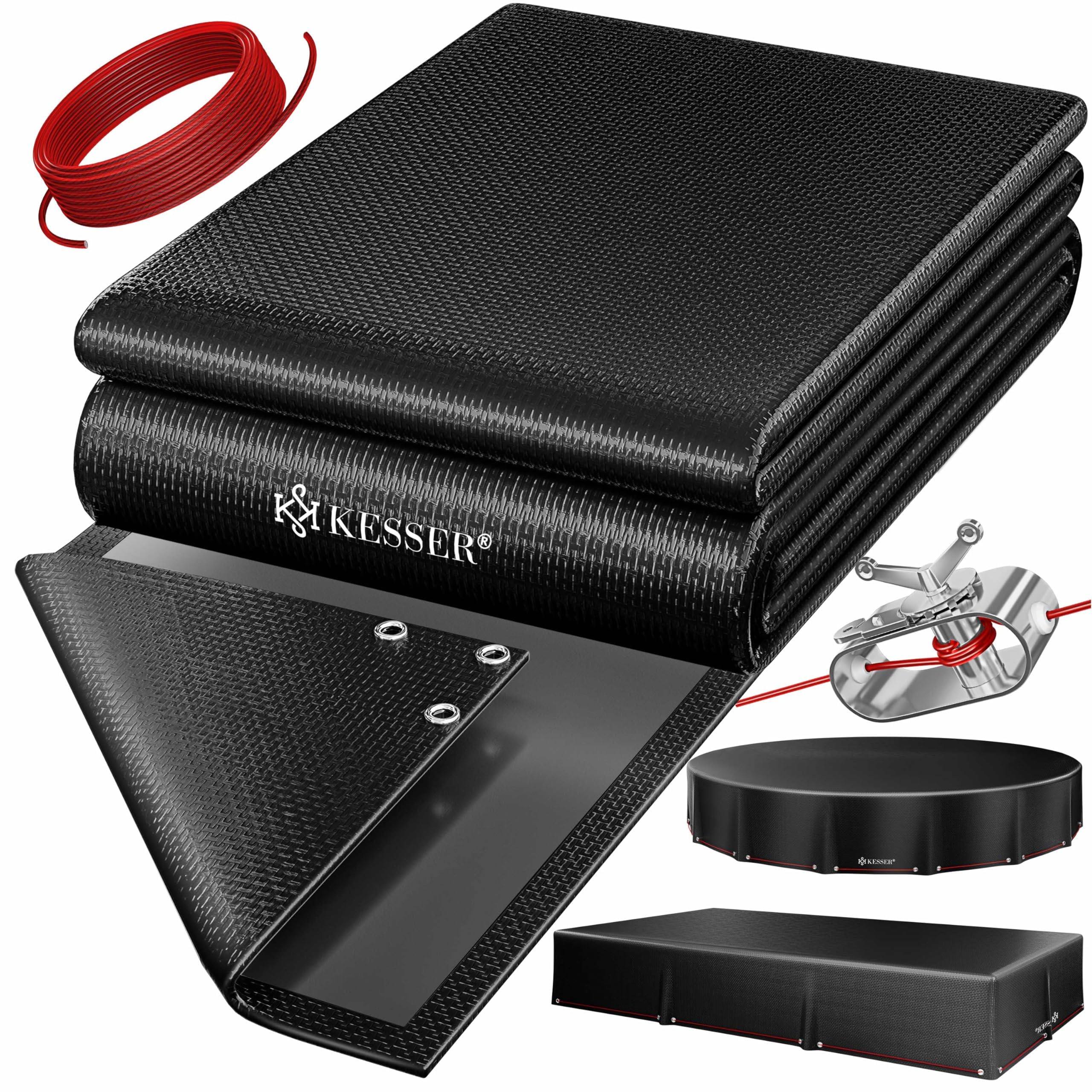 KESSER® Solar Poolabdeckung Pool Abdeckplane Rechteckig 304x210cm Poolplane 200g/m² PE Material Inkl. Stahlseil + Seilspanner mit Ösen Solarplane Abdeckung UV-resistent, Wetterfest für Sommer & Winter