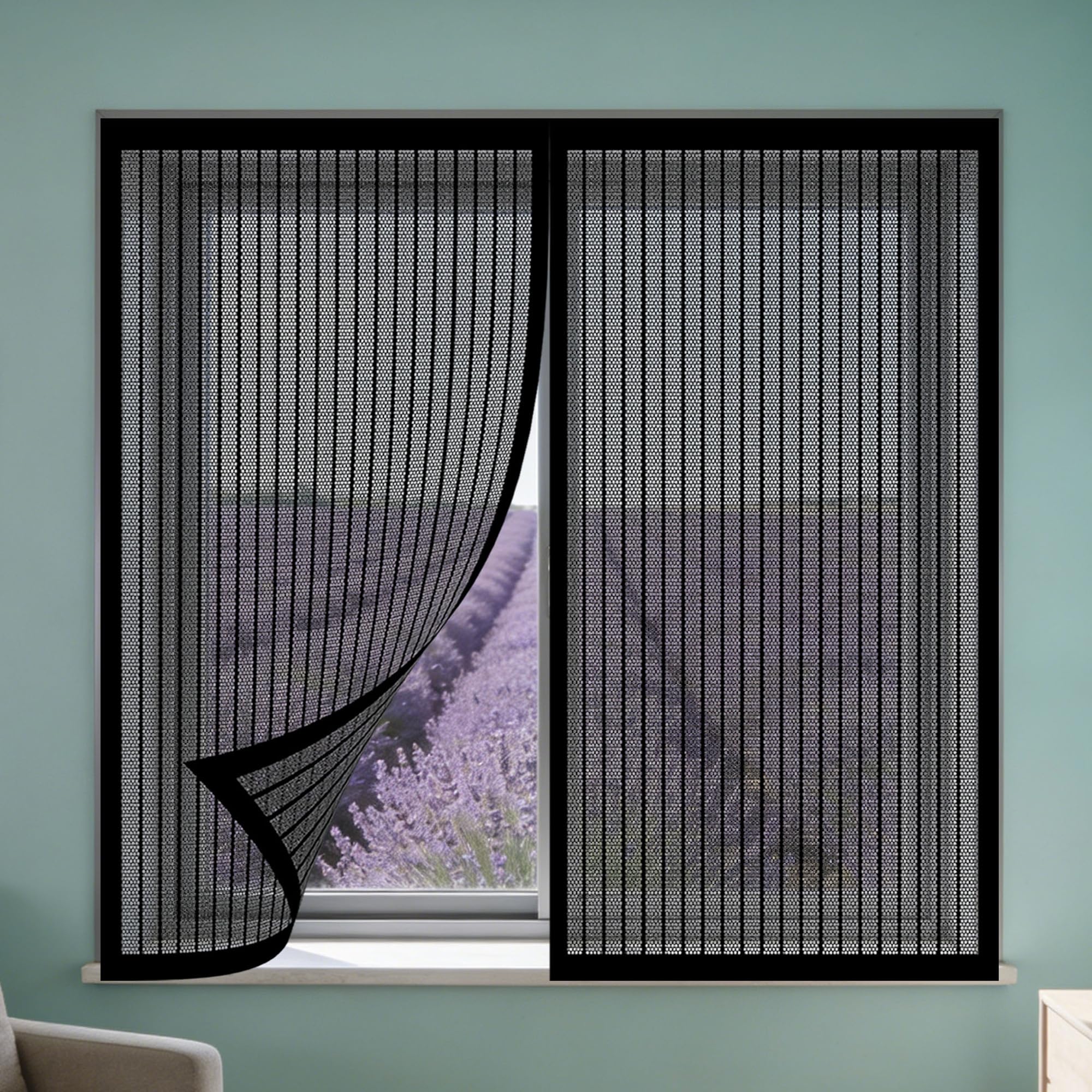 Fly Screens Windows 135 x 115 cm Selfadhesive Tape Magnetic Window Fly Screens for Windows Excellent Ventilation While Blocking Bugs for Living Room Bedroom Offfice, Black