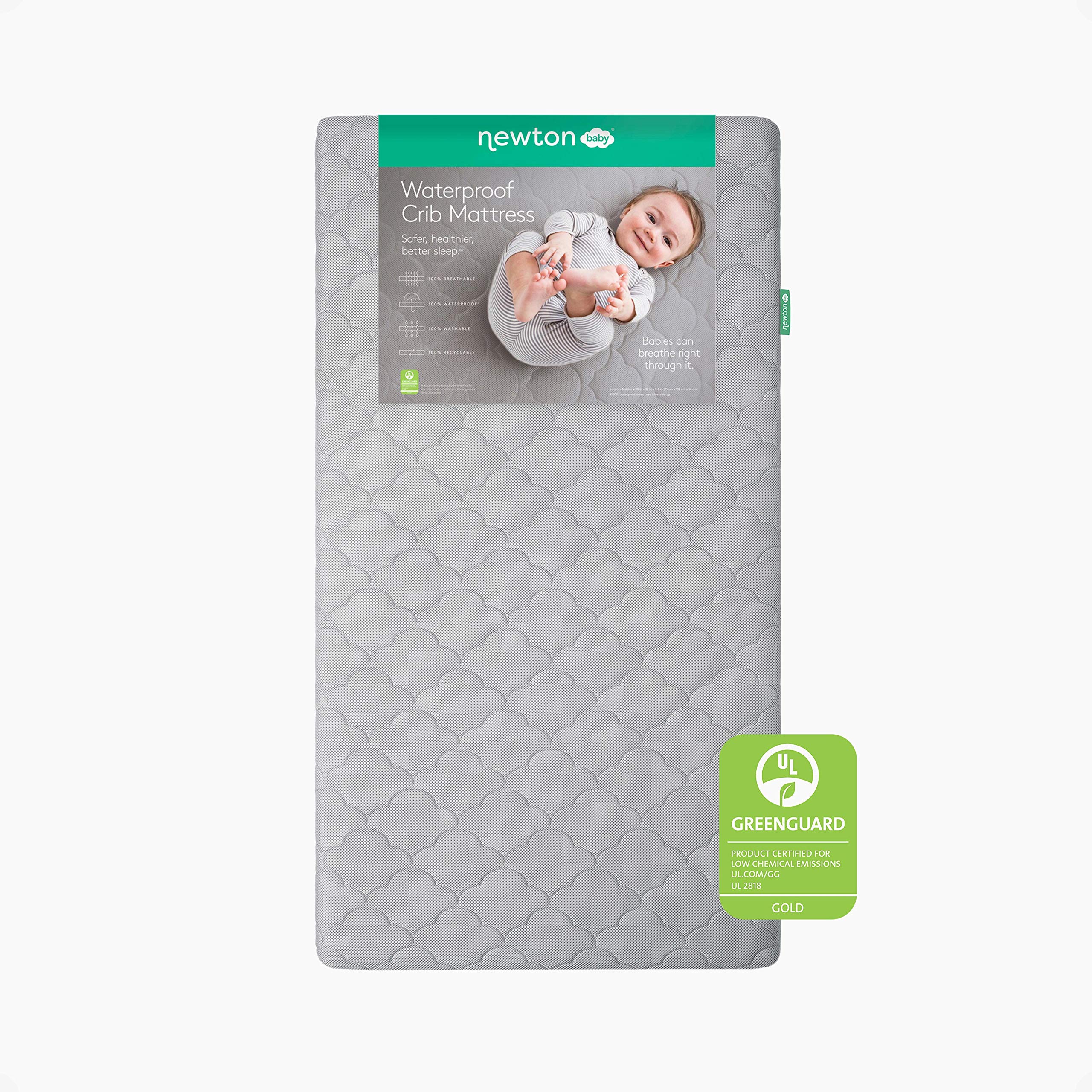 Newton Baby Crib Mattress and Toddler Bed - Waterproof - 100% Breathable Proven to Reduce Suffocation Risk, 100% Washable, Better Than Organic, 2-Stage Removable Cover - Deluxe 5.5" Thick - Grey