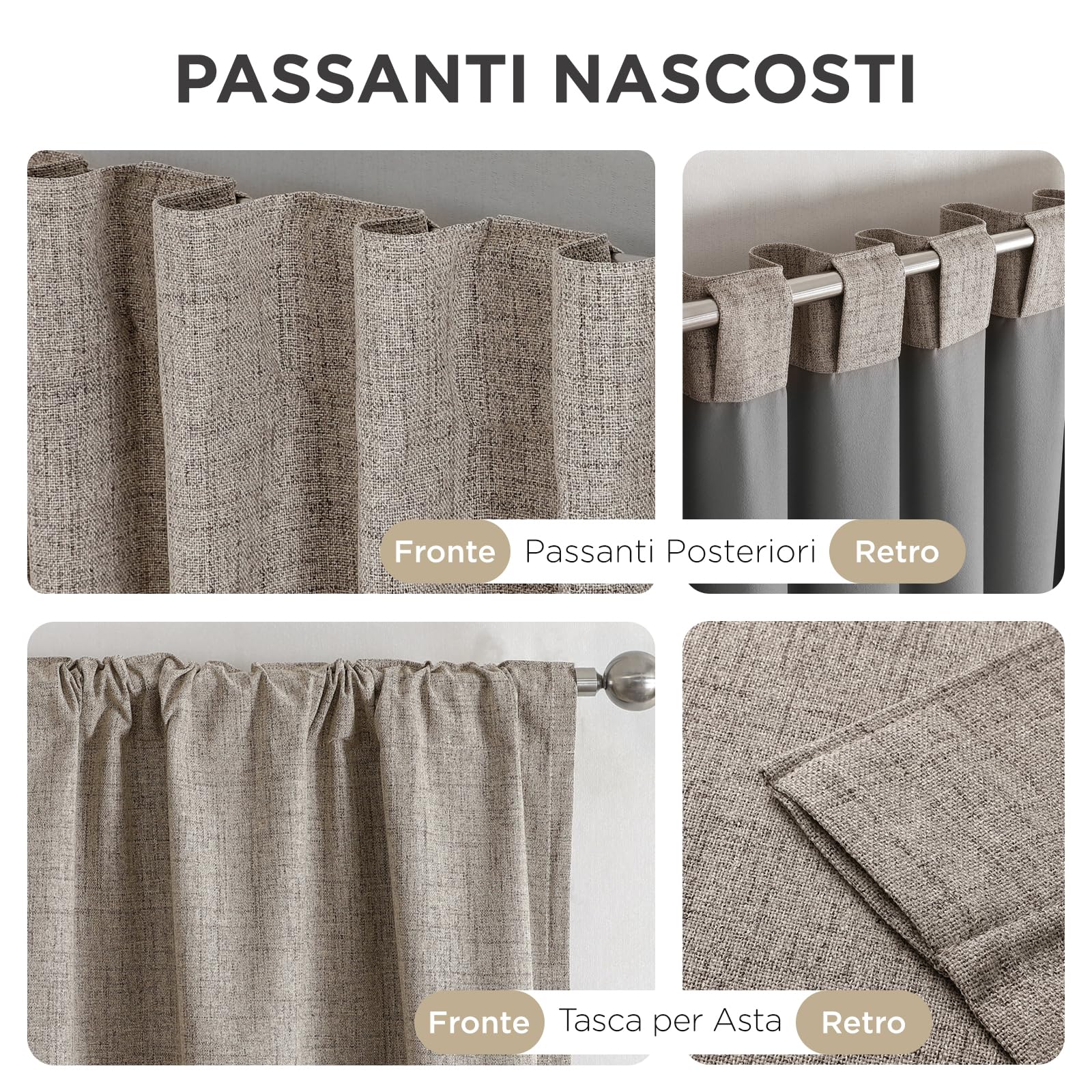 Joydeco 100% Tende Oscuranti per Interni 2 Pezzi L 140 x A 260 CM, Lino Tende Termiche con Passanti Nascosti per Soggiorno Moderne Cameretta Bambini Camera da Letto Blackout Curtains, Lino