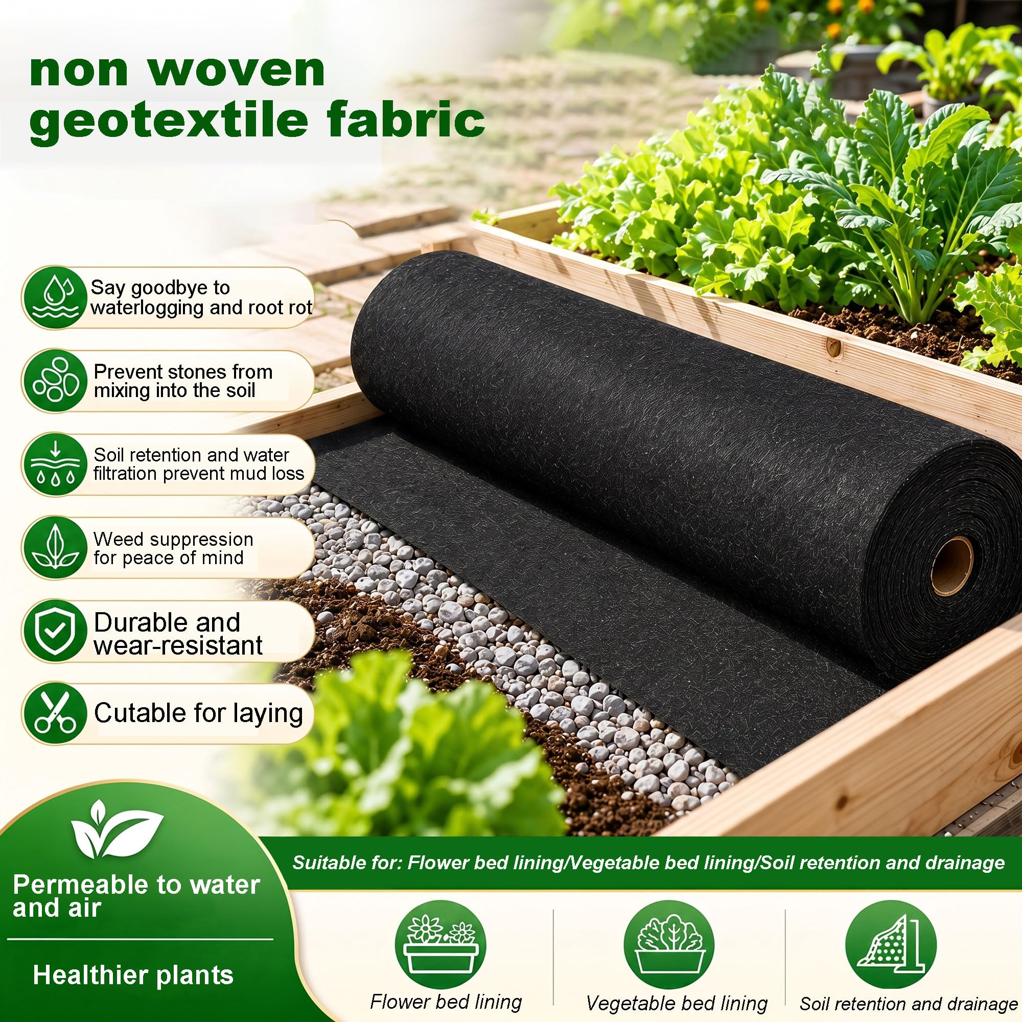 Membrana Geotextil No Tejida De 227 G/m²,Geotextil Drenaje | membrana geotextil no tejida para estabilización de vías de acceso, control de erosión, drenaje francés, base de carreteras y