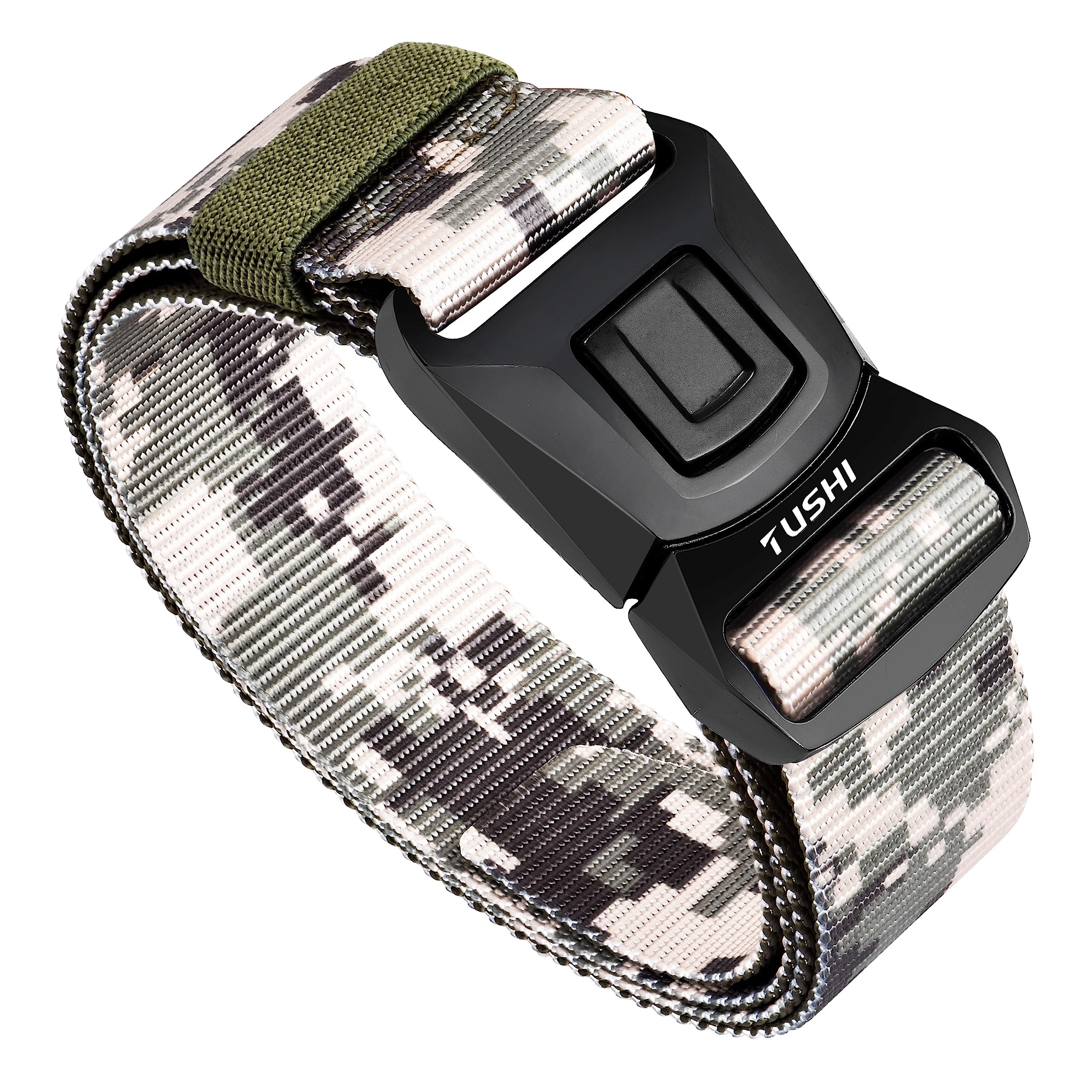TUSHIQuick Release Tactical Belt, Military Style Nylon Web Hiking Belt With Heavy Duty Seatbelt Buckle For Men (Camo-Beige)