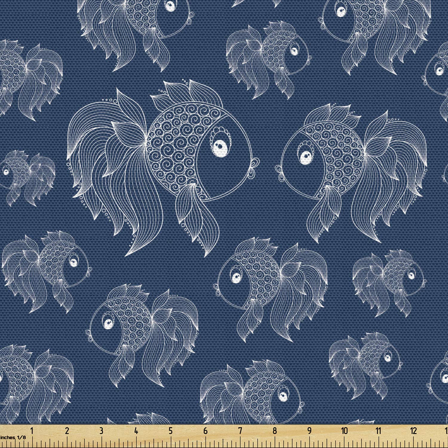 Ambesonne Underwater Fabric by The Yard, Ornamental Fishes Swimming in Deep Sea Pattern with Shabby Fins Ocean, Decorative Fabric for Upholstery and Home Accents, 1 Yard, Night Blue