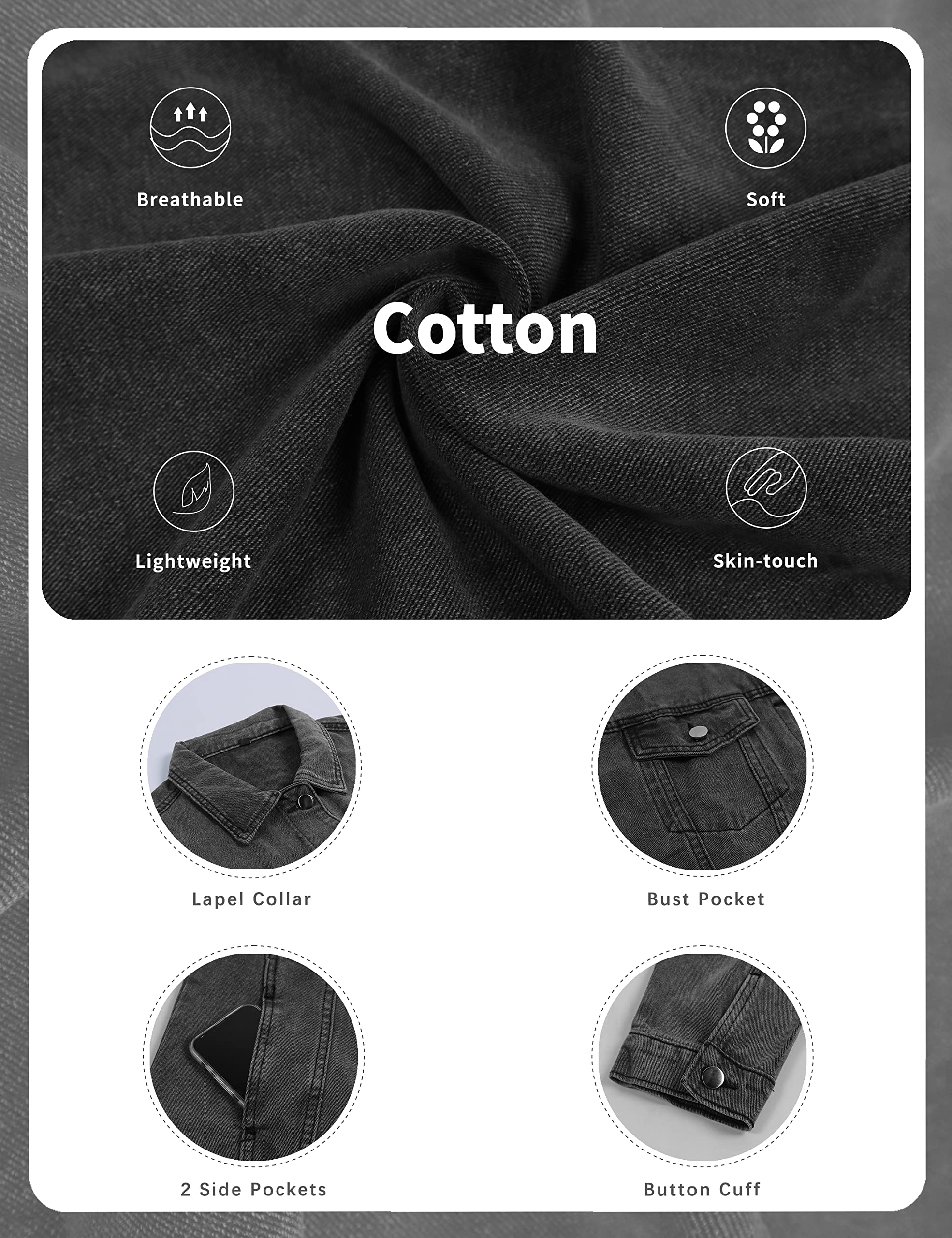 Omoone Women's Oversized Mid Long Denim Jacket Jean Biker Coat: Medium Grey