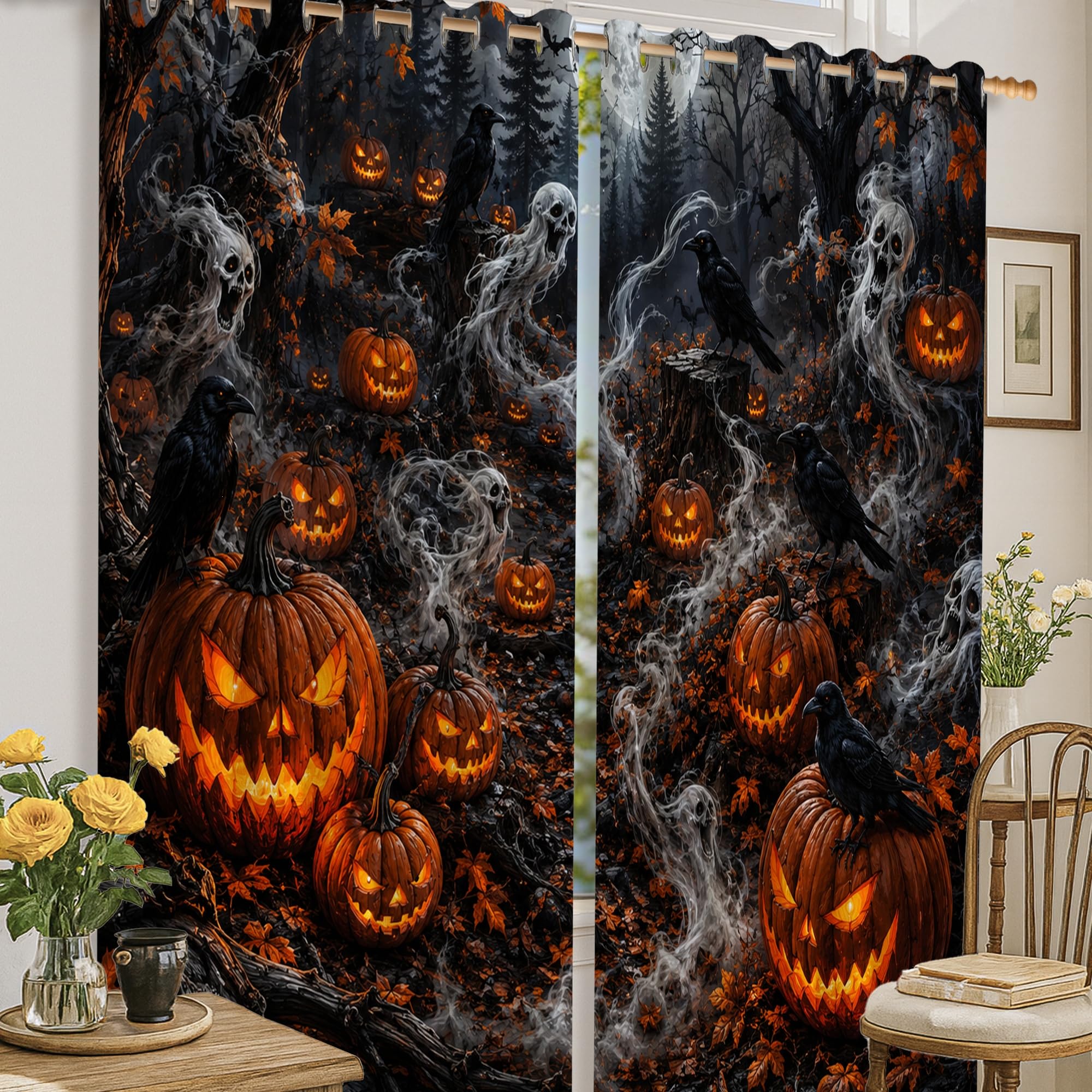 Rideaux occultants citrouilles occultation de fenêtre et décoration Halloween