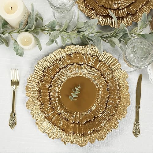 Miniatura 9 de Efavormart - Paquete de 6 platos de carga redondos de plástico plateado de 13 pulgadas, con borde con volantes, para bodas, eventos