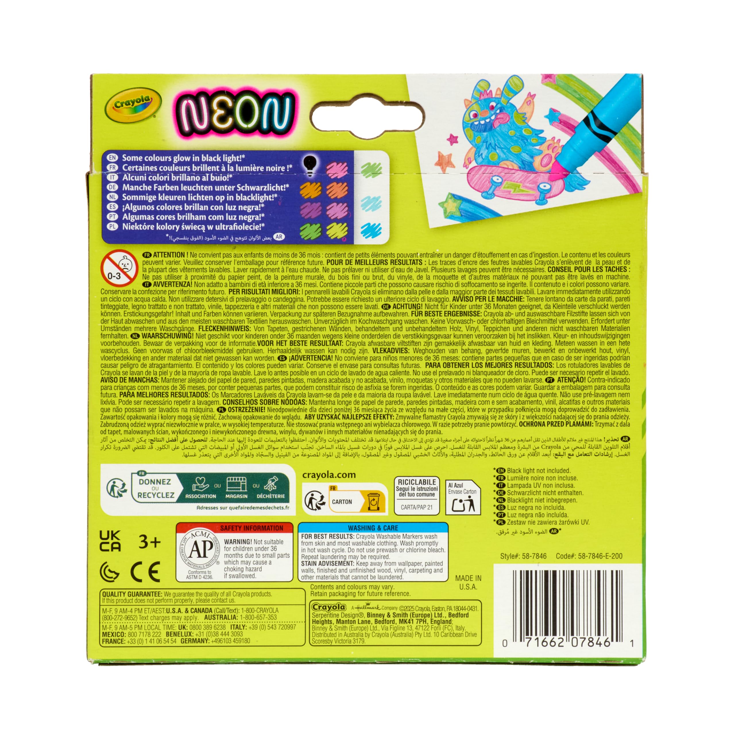 Crayola - Flamastry NEONOWE, zestaw 10 lśniących kolorów, dla dzieci od lat 3, do kreatywnych prac plastycznych, 58-8746