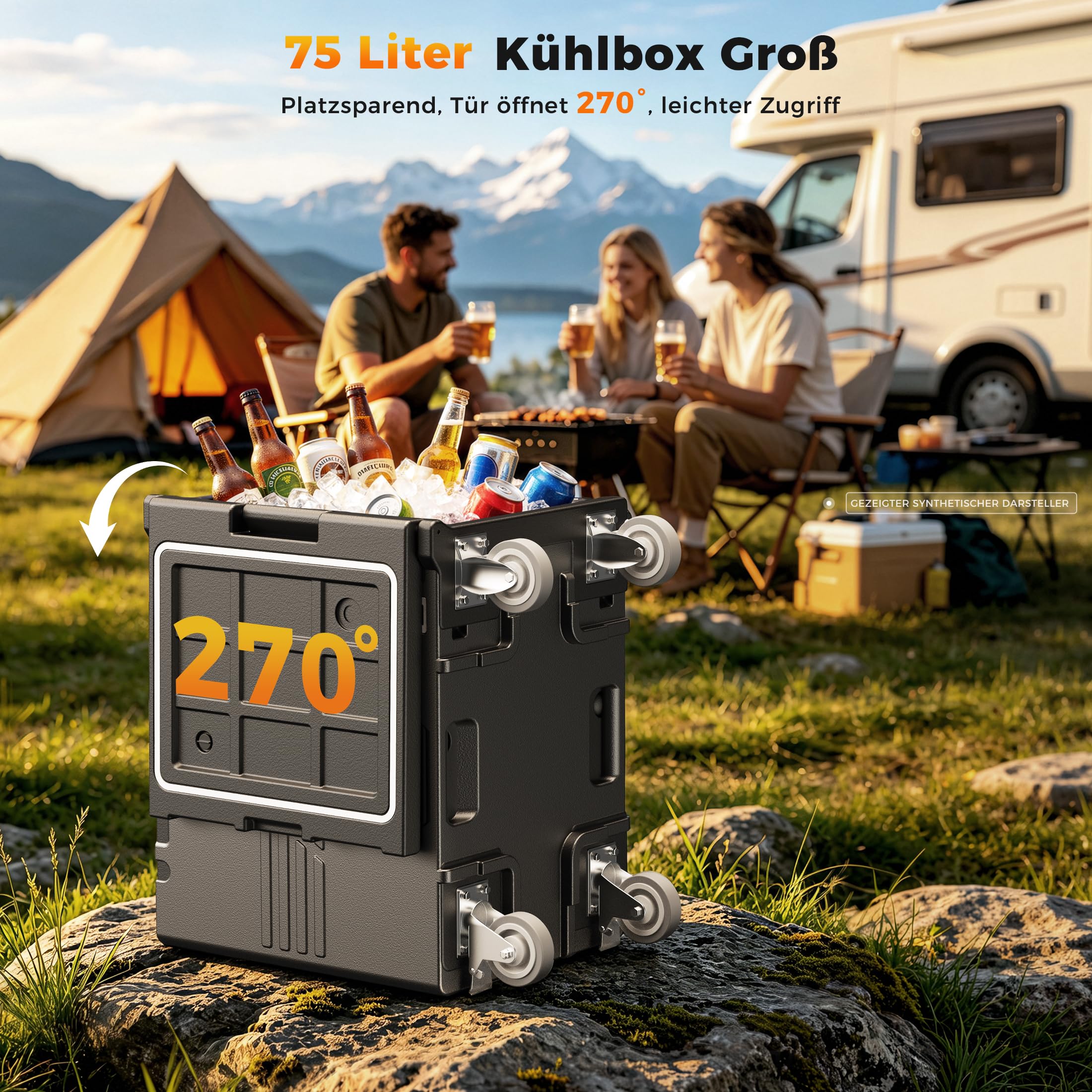 75L Thermobox Frontlader mit Drehrollen, LLDPE Isolierte Transportbox | mit 304 Edelstahlriegel, Warmhaltebox Stapelbar für 5x GN 1/1 Behälter(Nicht), Ideal für Lieferservice und Catering