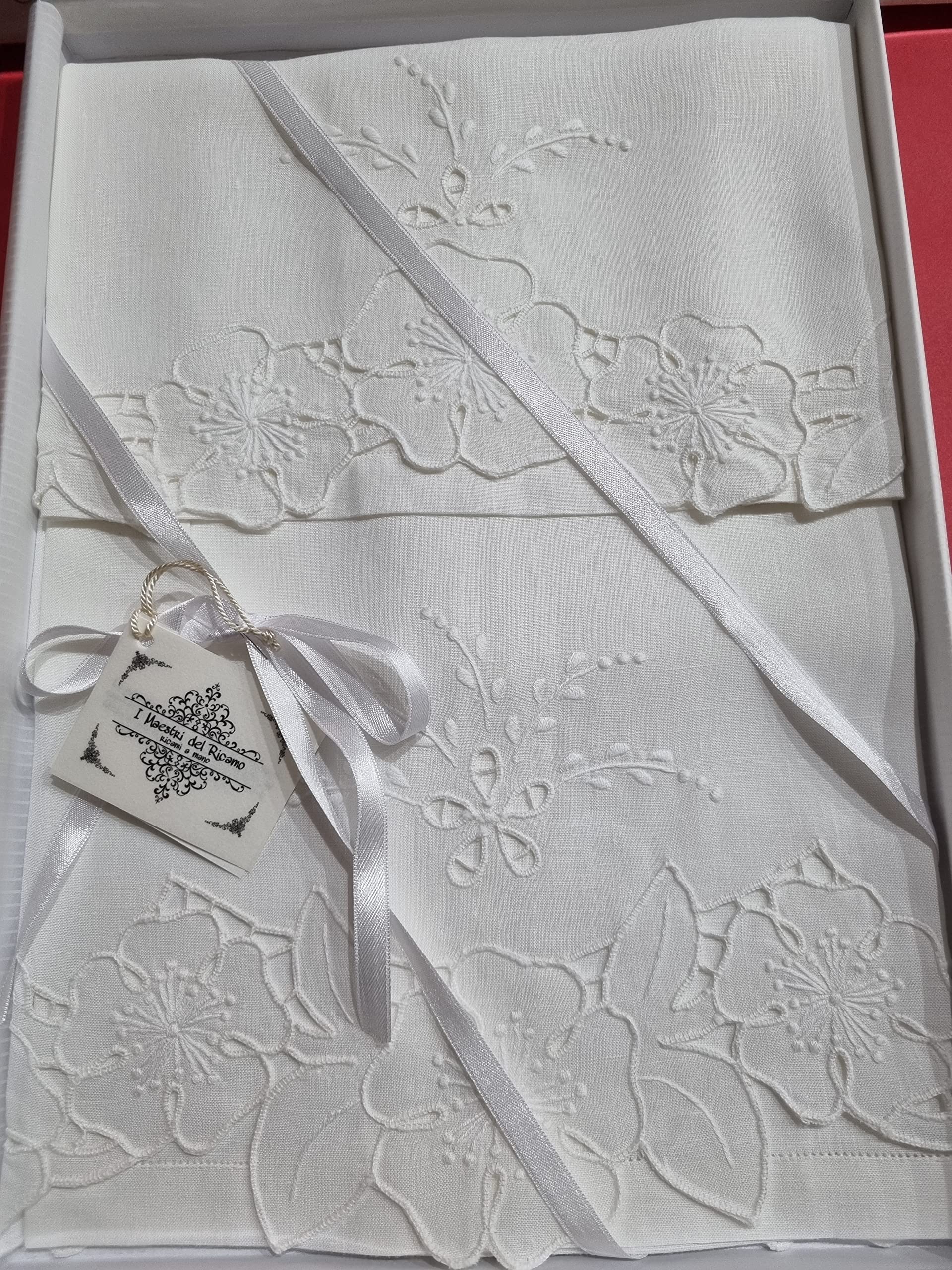 Elegantes Toallas 1+1 puro lino bordado Tallado y punto completo a mano