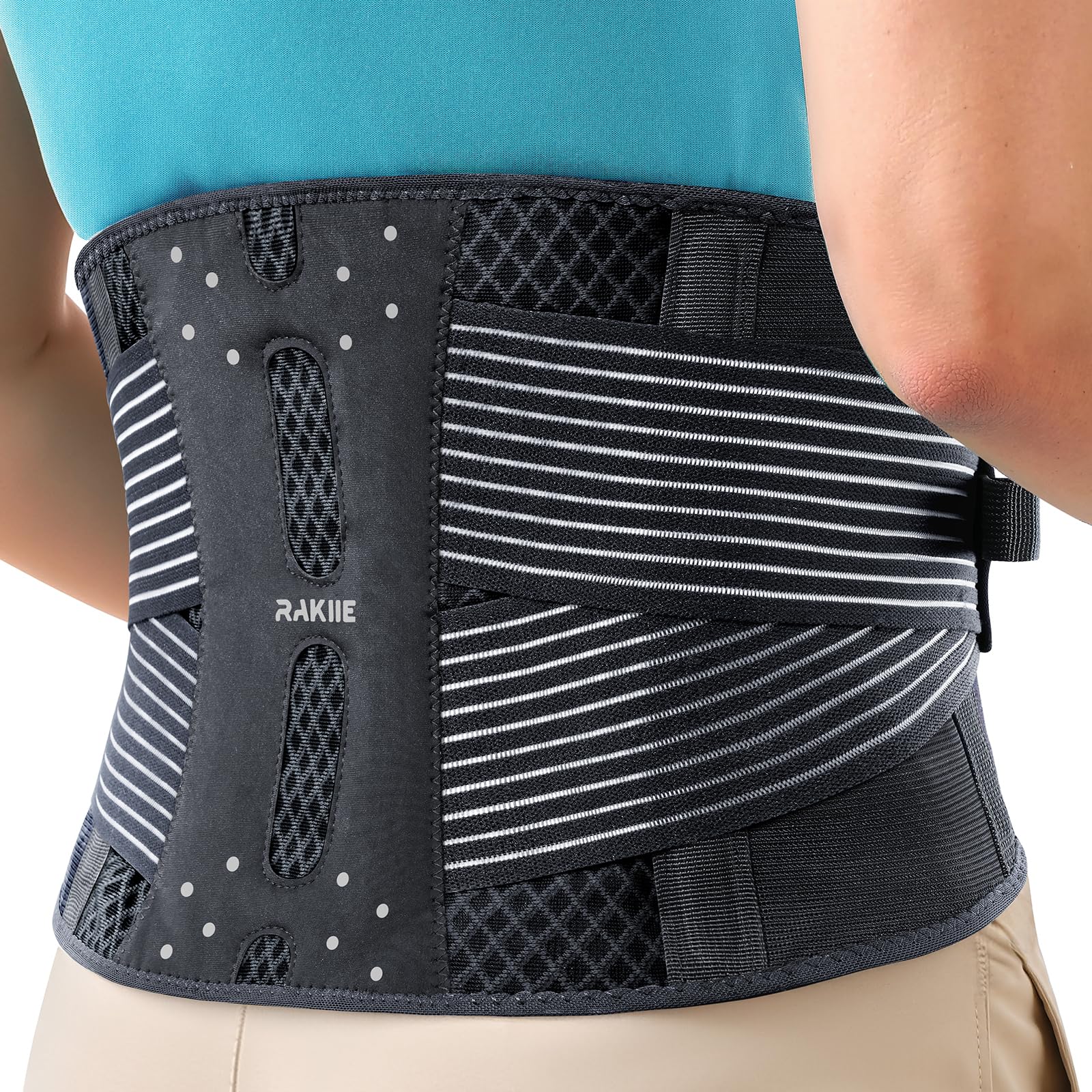 Rakiie Slim Back Brace for Lower Back Pain Relief Lightweight Breathable Back Support Brace for Men Women Ergonomic