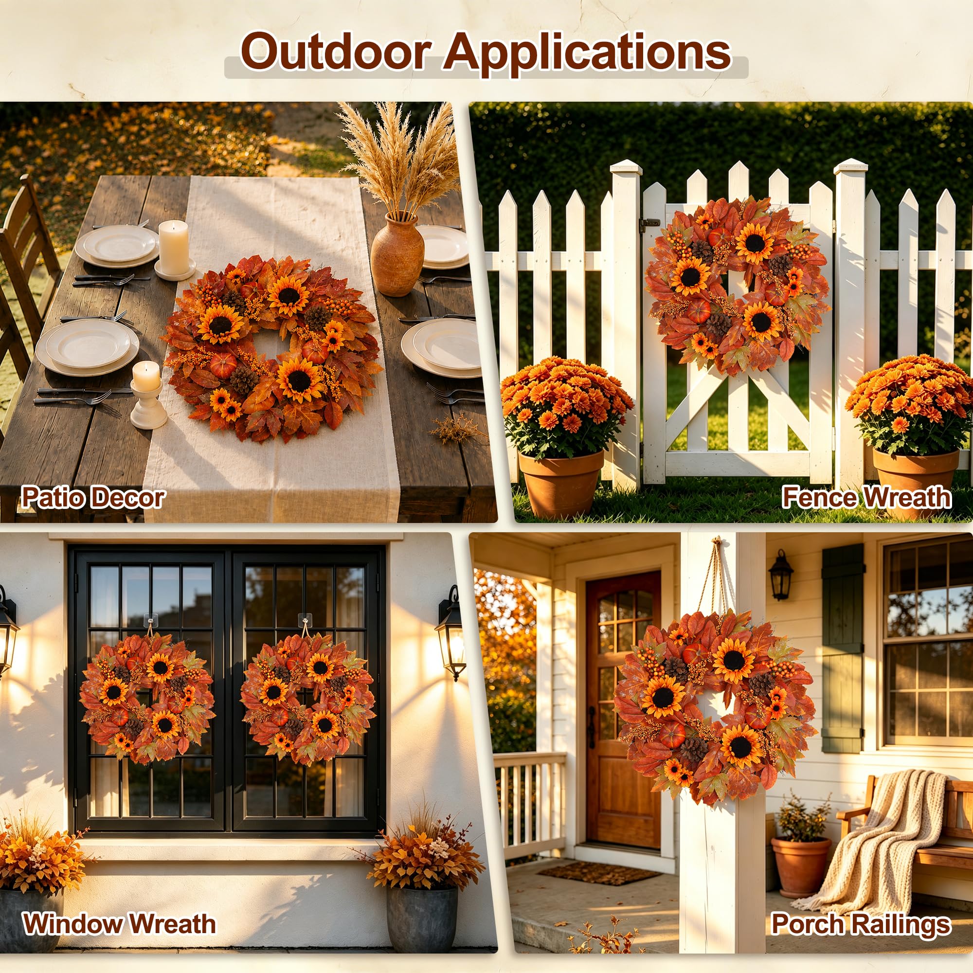 Couronne d'automne de tournesols de 61 cm pour porte d'entrée