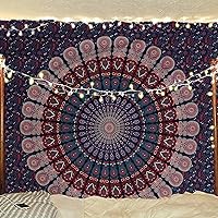 Vista 25 de Bless International - Tapiz de cama para colgar en la pared con mandala de pavo real bohemio y psicodélico (azul dorado, rosa, tamaño Queen