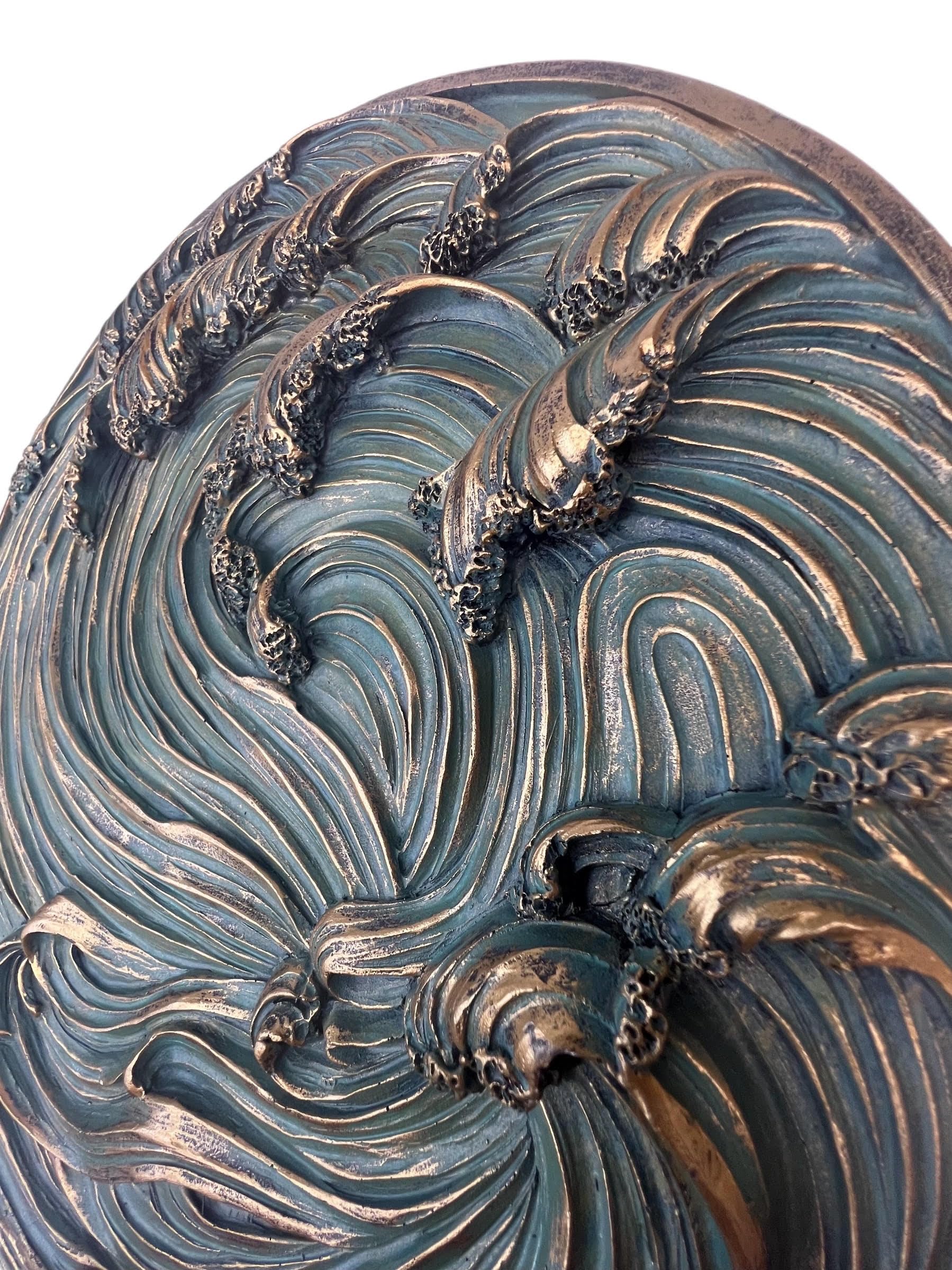Breaking Waves Ocean Wall Sculpture – Bronze/Verdigris Finish, 11 5/8" Round, Poseidon’s Oceans Fury Art - View #10