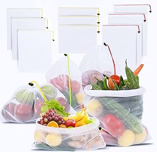 Eco-Friendly Reusable Produce Bags – Washable & Durable Pack of 9 in Large, Medium, & Small sizes - Mesh Produce Bags Drawstring with Colorful Tare Weight Tags - Perfect Grocery & Vegetable bags