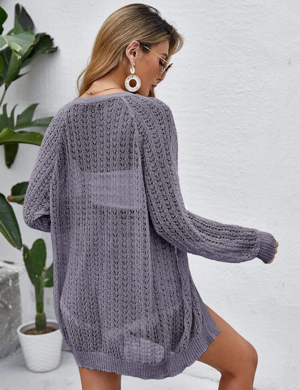 Women Crochet Lightweight Cardigan Cover Up Open Front Long Sleeve Summer Cardigans - Image 4