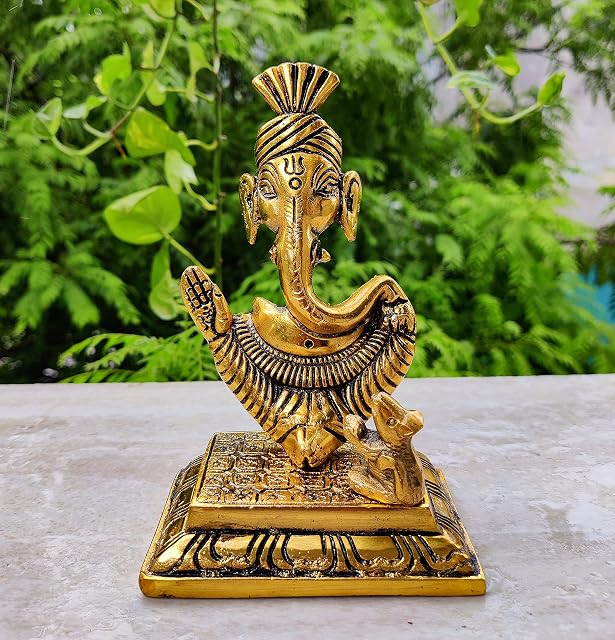 Lord Ganesha with mouse Figurine for Home temple mandir - Ganesh Statue for Ganesh Chaturthi - Hindu God Indian pooja decoration Item - Ganpati idol for car