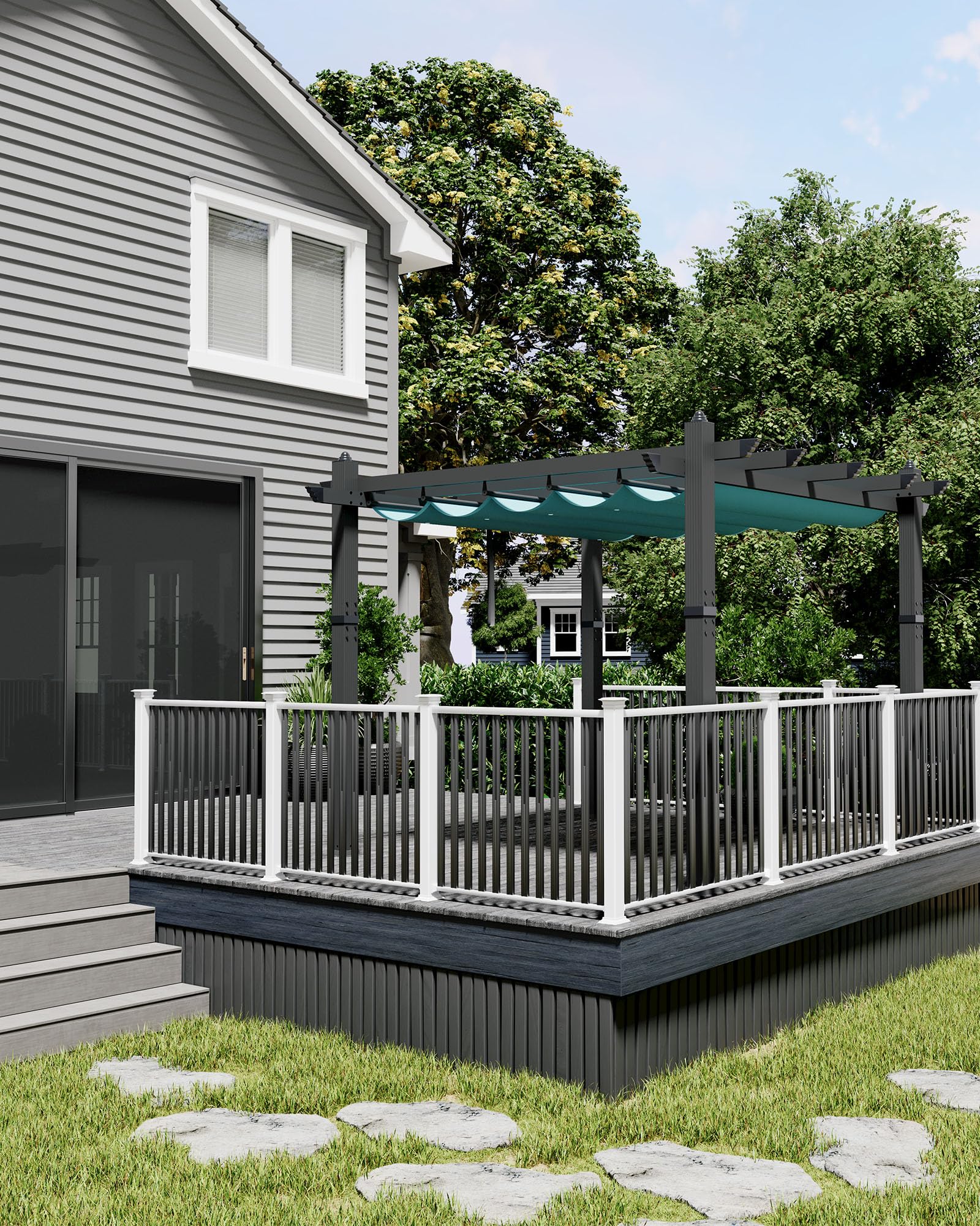 KYBOLT 10x10 Ft Outdoor Pergola Metal Gazebo with Retractable Canopy for Backyard Deck Patio Porch Grape Trellis(Blue)