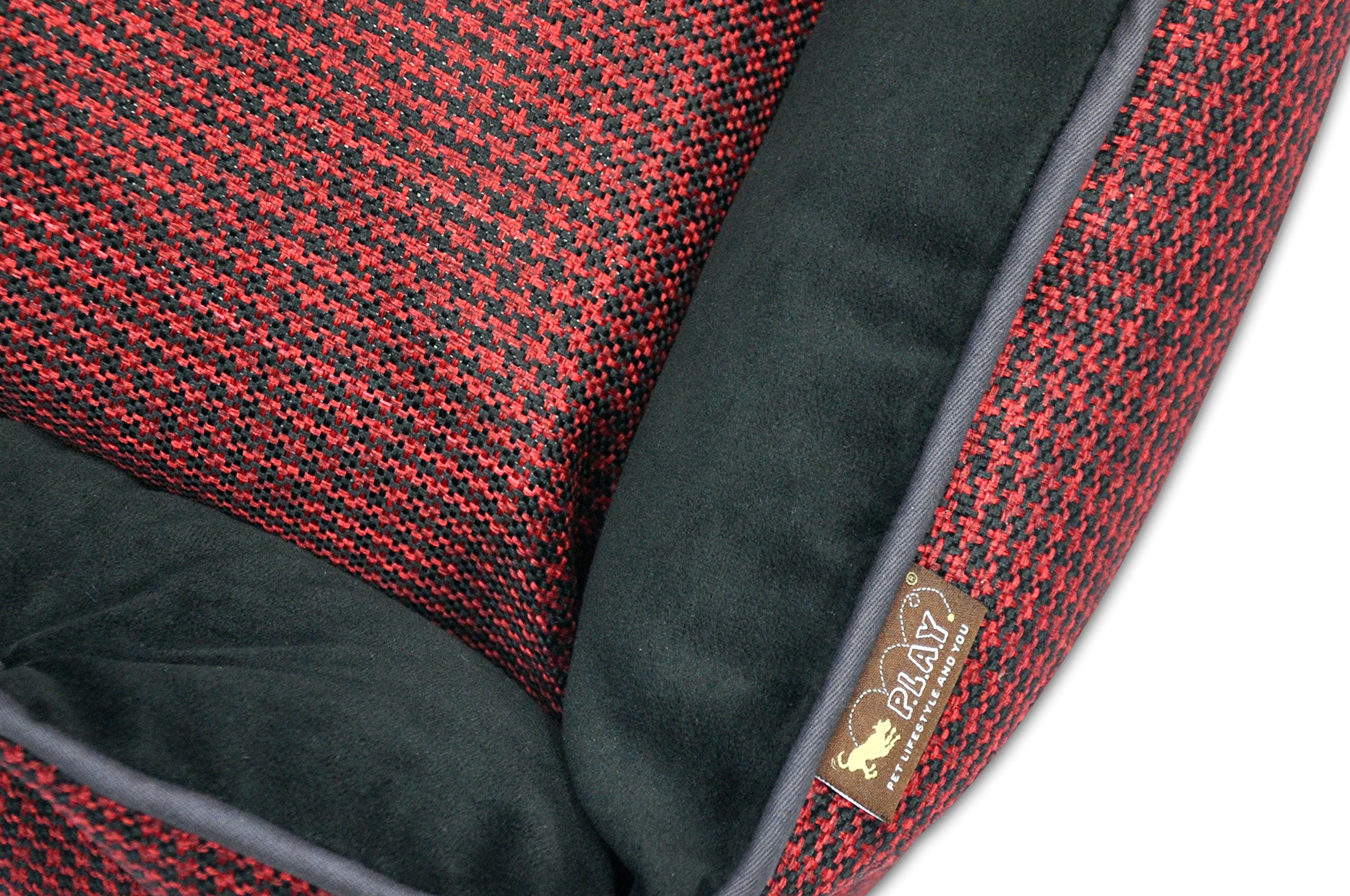P.L.A.Y. Rundes Hundebett Houndstooth – Größe S, Rot/schwarz, Mit Recycelter Füllung, Waschbar