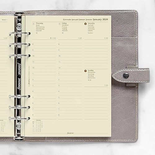 Miniatura 4 de Filofax Recambio de diario de calendario, tamaño A5, vista semanal con citas, papel crema de algodón, multilingüe cinco idiomas, 2024 (C68513-24)