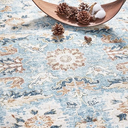 Miniatura 86 de jinchan Alfombra de área lavable de 2 x 3, alfombra vintage floral para puerta de interior, con antideslizante, alfombra pequeña de pelo bajo