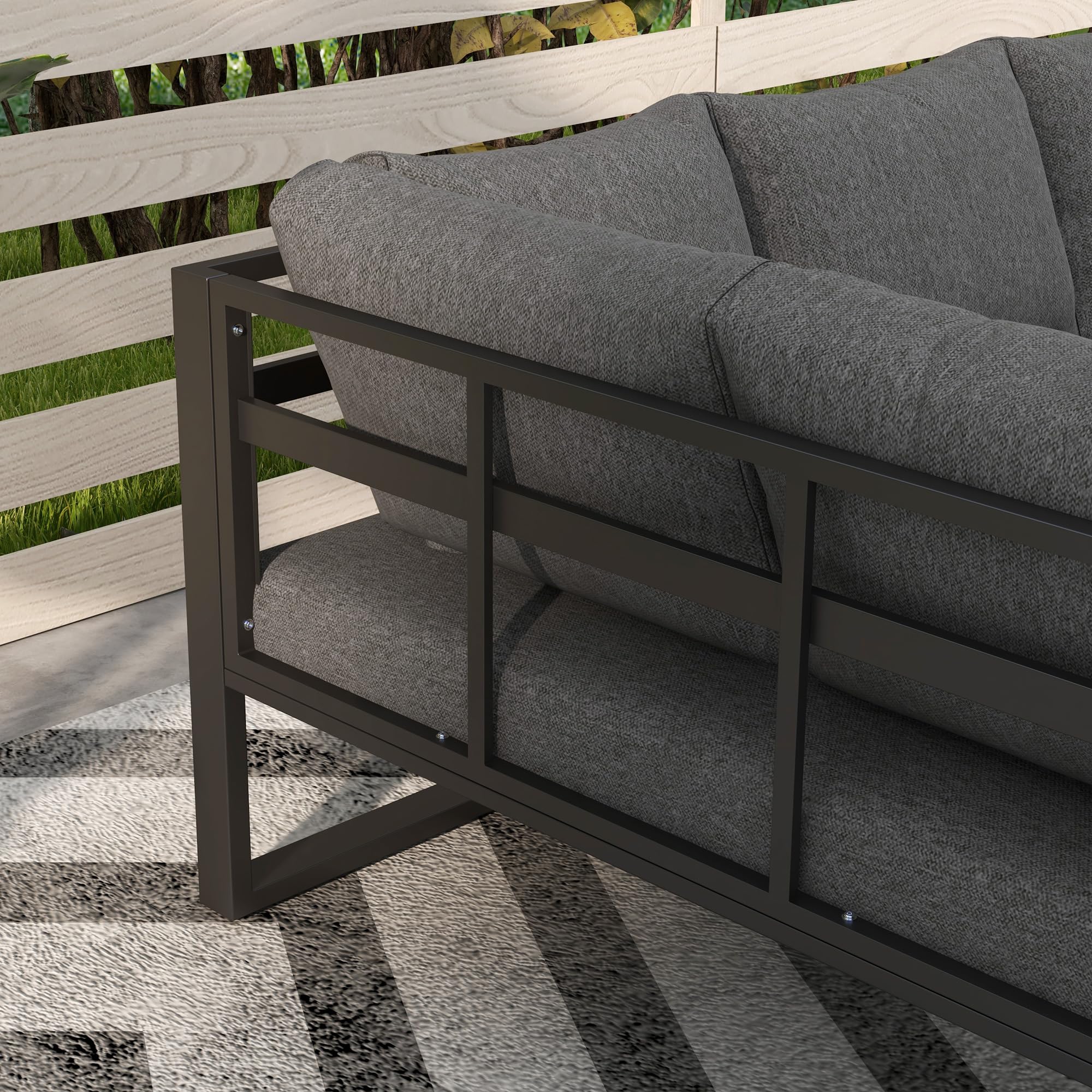 Outsunny 5-TLG. Gartenmöbel-Set mit Ecksofa, Doppelsofa, Couchtisch, Grau | Gartengarnitur inklusive Sitzkissen, Loungegruppe für Balkon und Terrasse, Balkonmöbel-Set