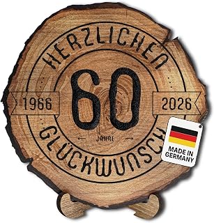 DARO Design – Baumscheibe mit Gravur für 60. Geburtstag – Geburtstags Geschenk aus Holz – Hochwertige Holz Geschenke mit Gravur ideal für Geburtstag – Dicke 6mm, Durchmesser 20cm – Made in Germany