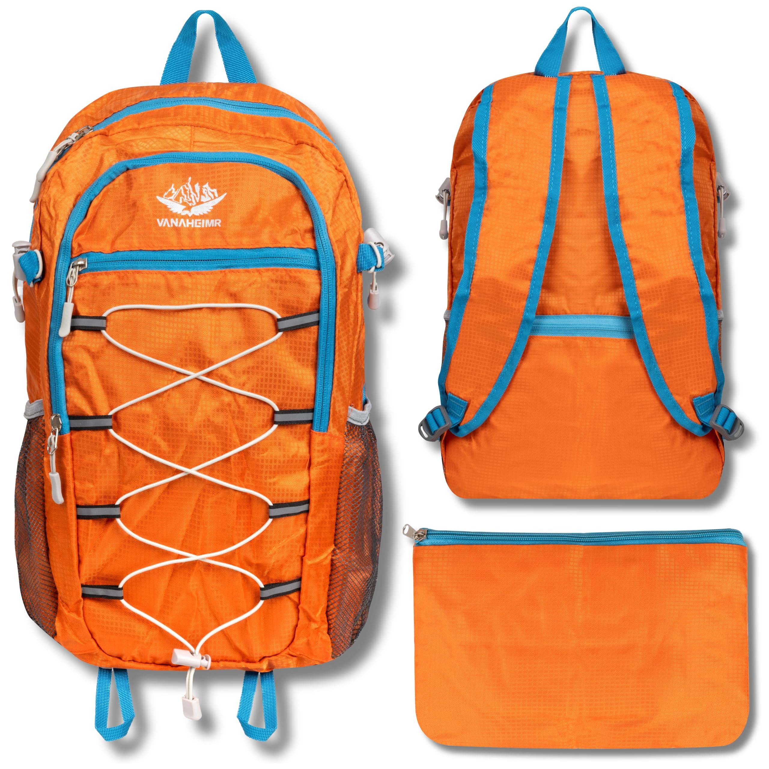 KRUMAD Zaino da escursionismo leggero, pieghevole, 25 l, unisex, impermeabile, da viaggio, campeggio, outdoor, trekking, con tasca, zaino sportivo pieghevole con supporto per Nordic Walking