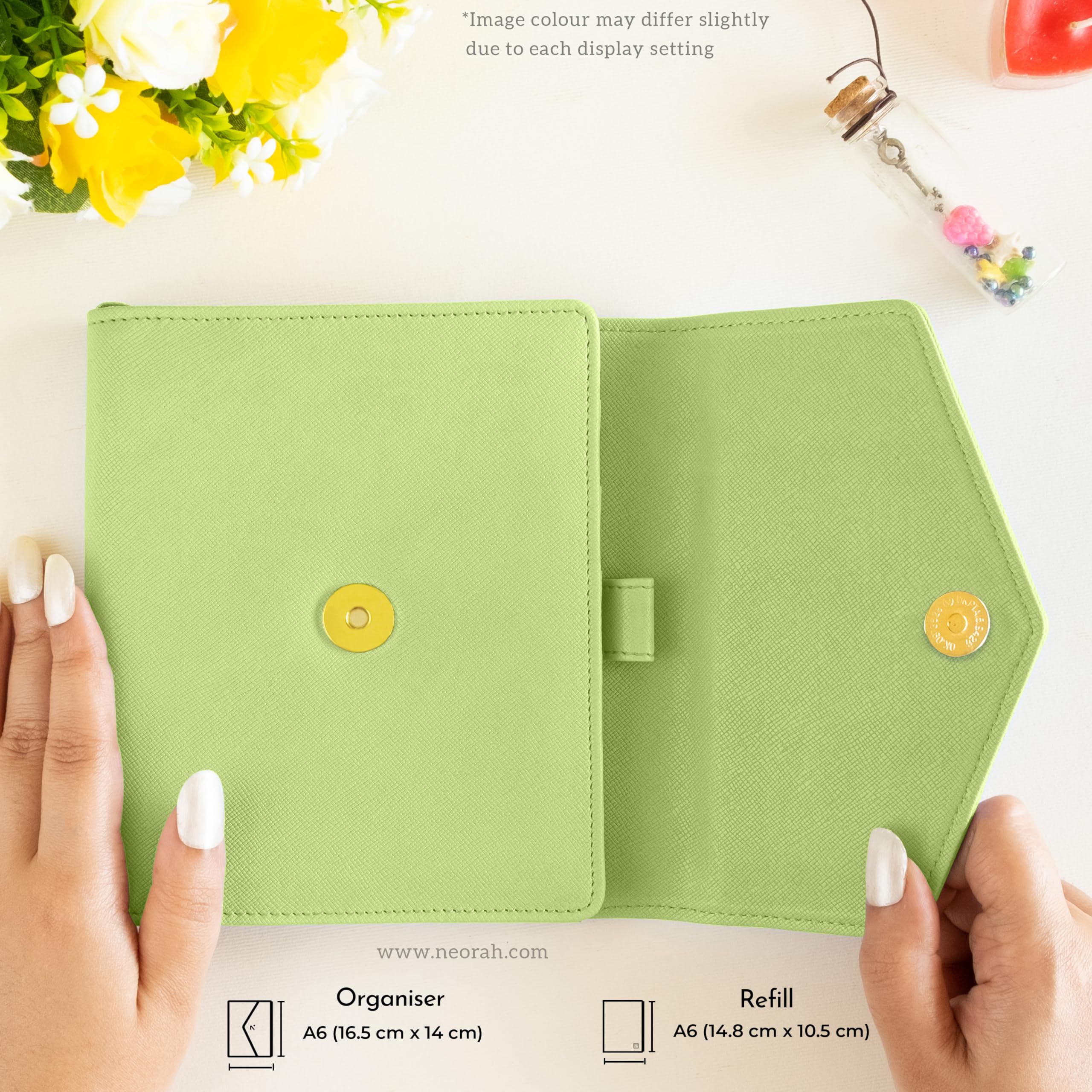 NEORAH - A6 Notebook SLEEVE with Envelope Flap Closure + Dotgrid JOURNAL, LIGHT GREEN - Image 2