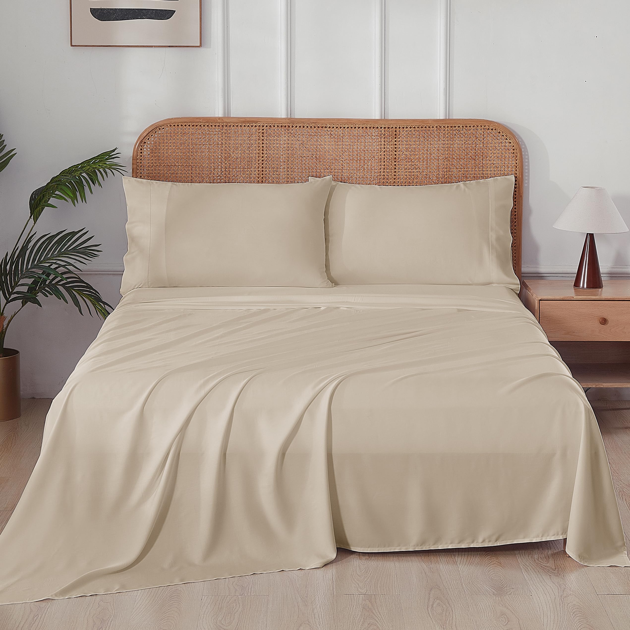 Zaizaihome 100 Bamboo Viscose Queen Sheet Set 400 Thread Count Cooling Sheets for Hot Sleepers 16 Deep Pocket