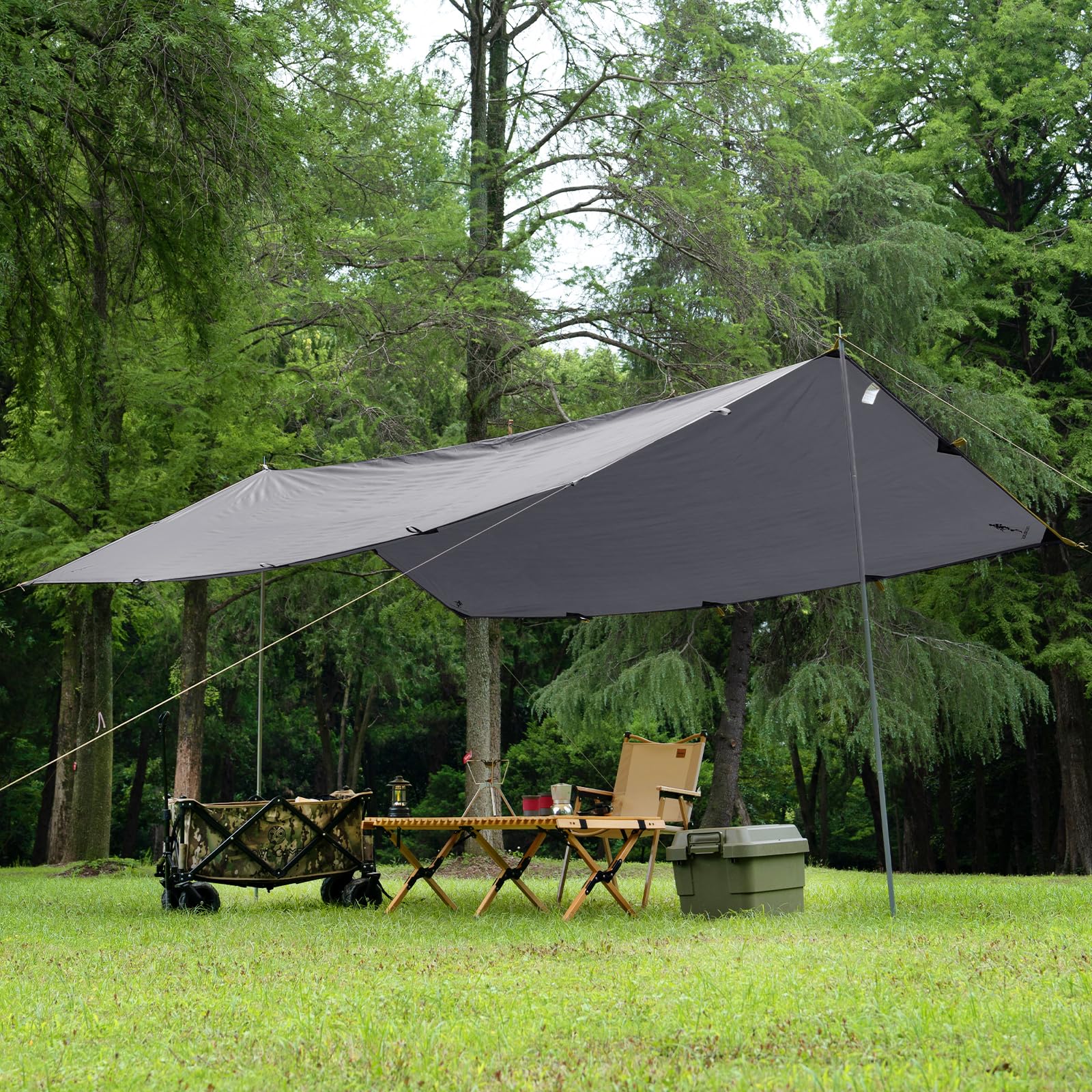 FREE SOLDIER Telo da campeggio impermeabile Tenda amaca grande Telo Telone portatile Tettoia anti-UV Riparo Blocco parasole Tendalino per campeggio Escursionismo Viaggiare(Grigio, Con chiodi)