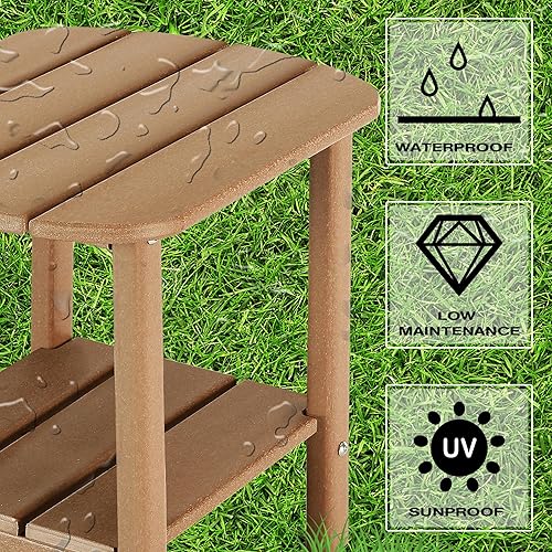 Miniatura 313 de LZRS Mesa auxiliar para exteriores, mesa auxiliar ovalada Adirondack doble con almacenamiento de 2 niveles, mesas auxiliares de HDPE para patio