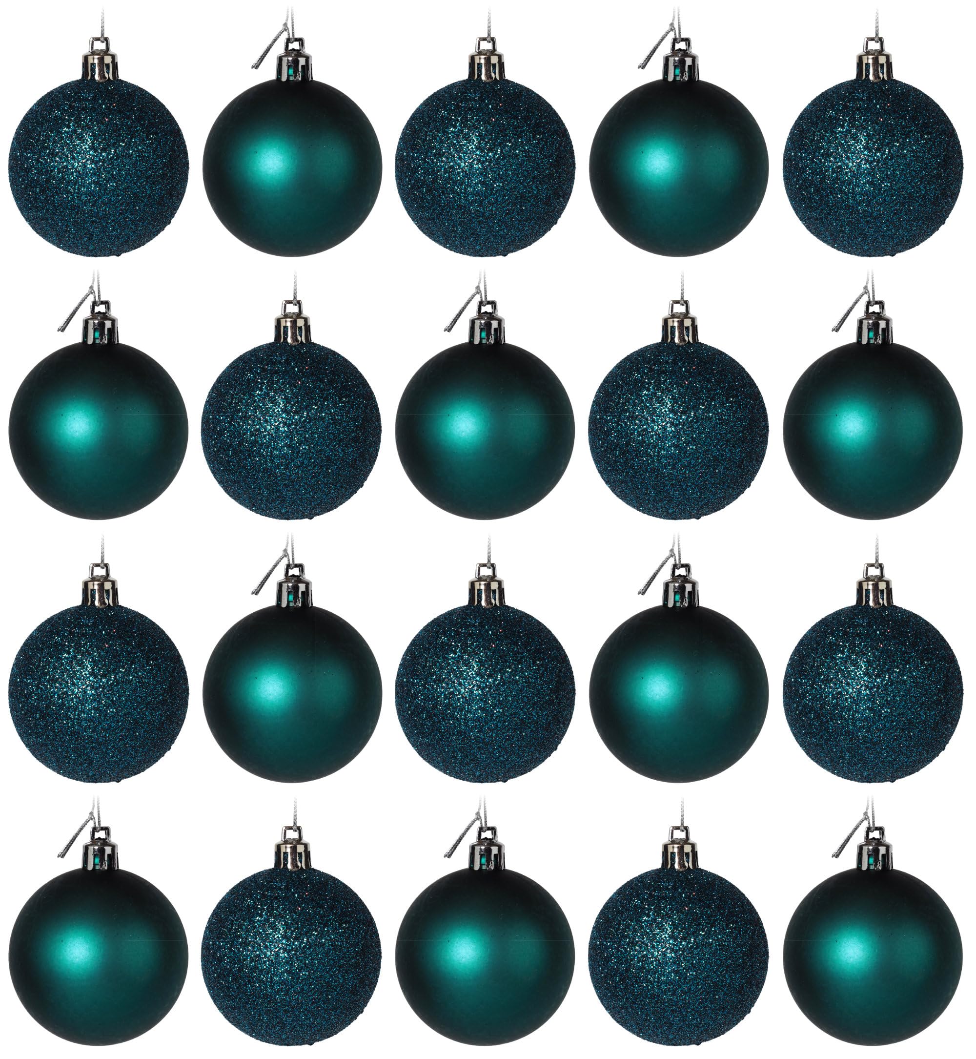 Kingfisher Deep Blue Teal Glitter Christmas Tree Baubles Decorations - Set of 20