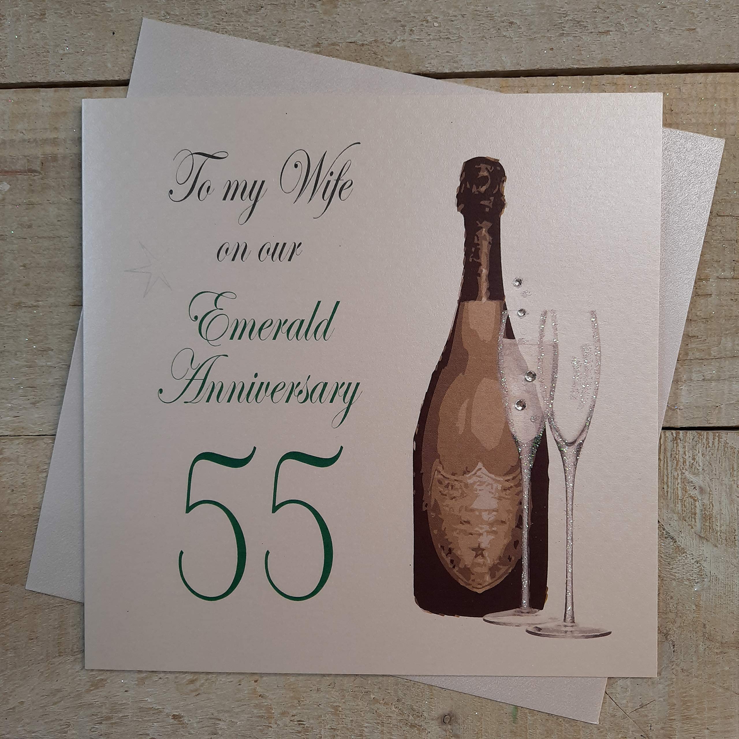 WHITE COTTON CARDS A55W to My Wife On Our Emerald Anniversary 55" Handmade 55th Anniversary Card