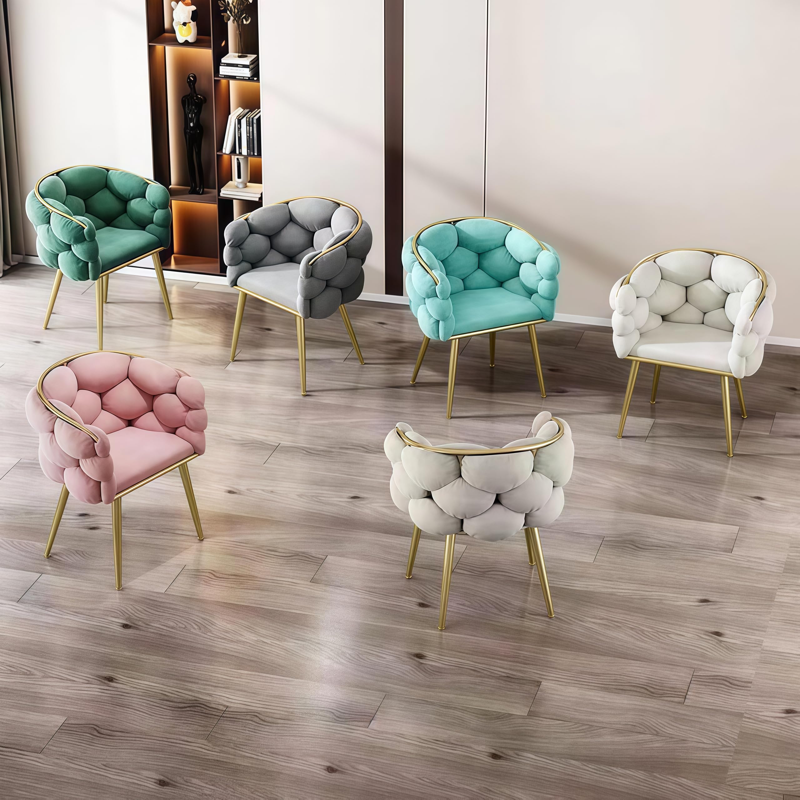 Samt Akzentstuhl für Schlafzimmer, luxuriöser Flauschiger Samtpolster -Sessel moderner Make -up -Akzent -Stuhl für Wohnzimmer/Café/Waschtisch mit goldenen Metallbeinen Freizeit -Sessel