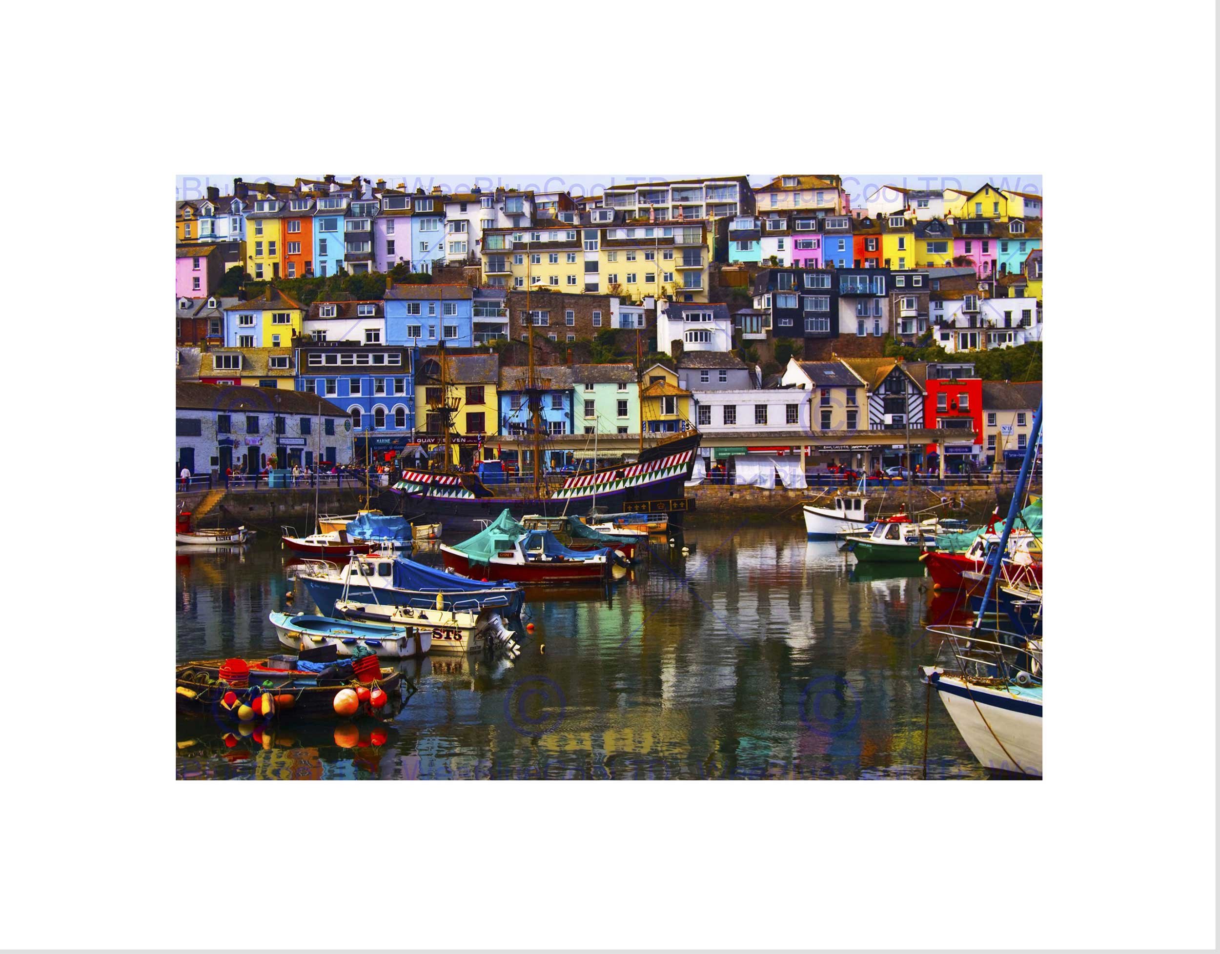 Wee Blue Coo Photo Cityscape Brixham Devon England Harbour Boats Wall Art Print