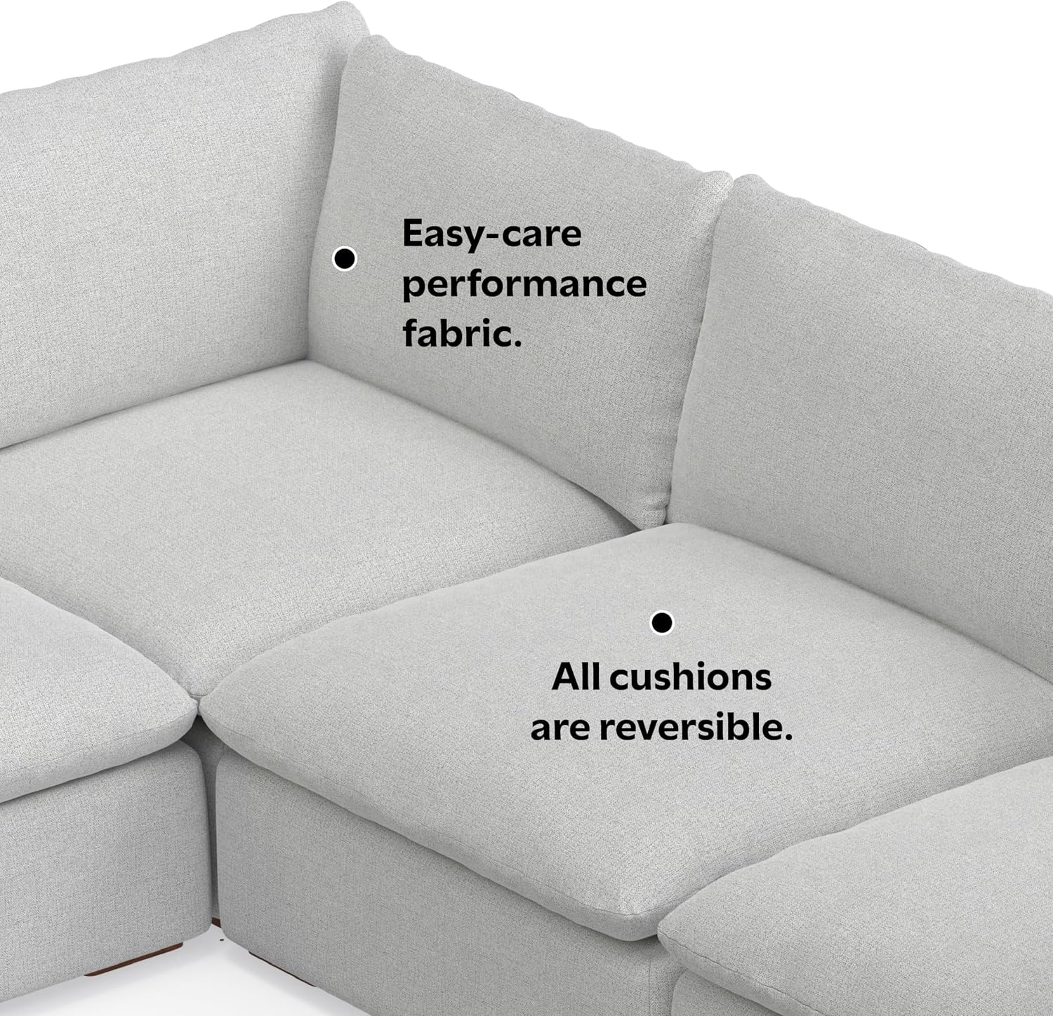 SIMPLIHOME Jasmine Modular Sofa and Ottoman Set in Performance Fabric, Cloud Grey, 125-inch-wide L-Shaped Sofa and Matching 36-inch-Wide Table Ottoman for Living Room